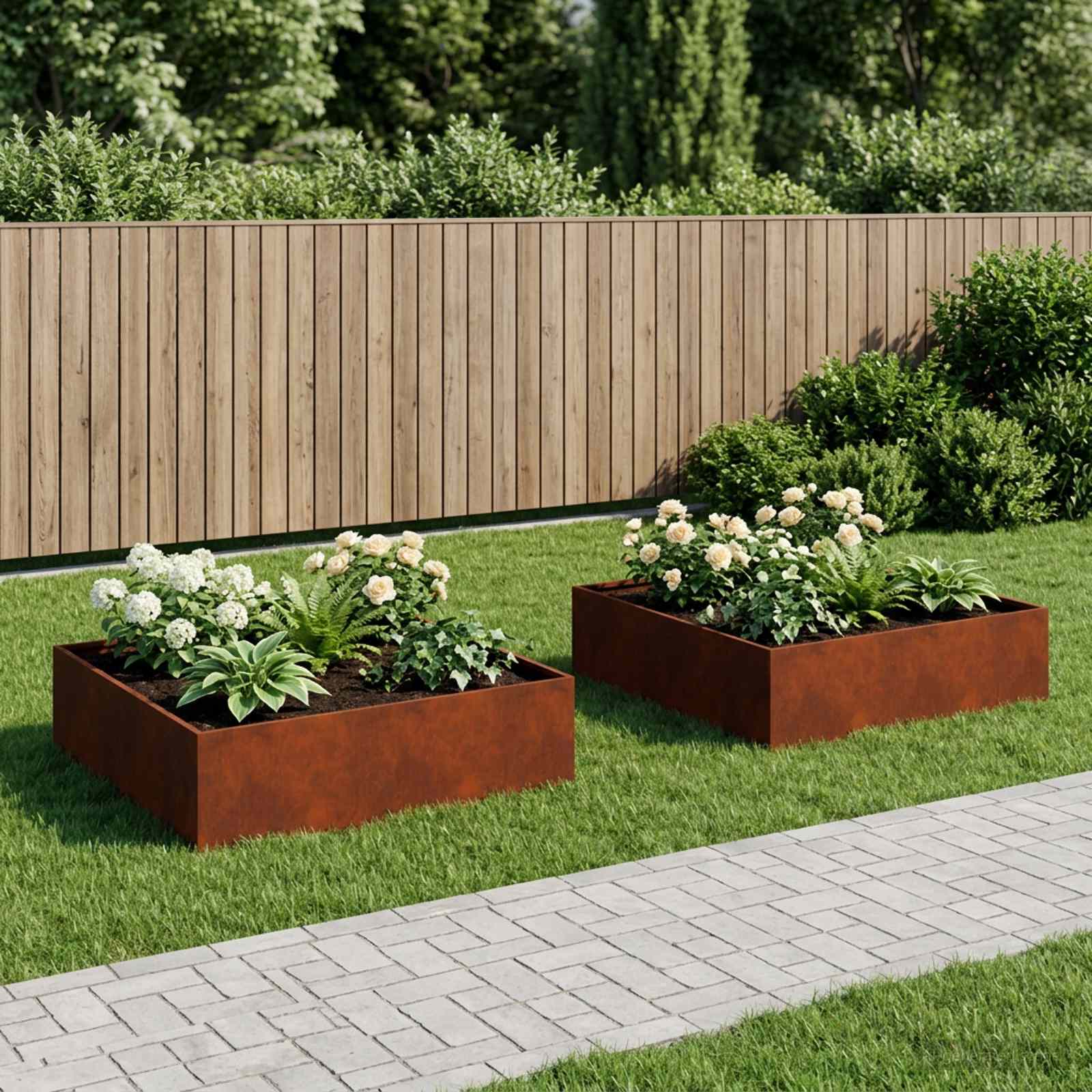 Vaso da giardino 2 pz Ruggine 100 x 100 x 30 cm Acciaio Corten