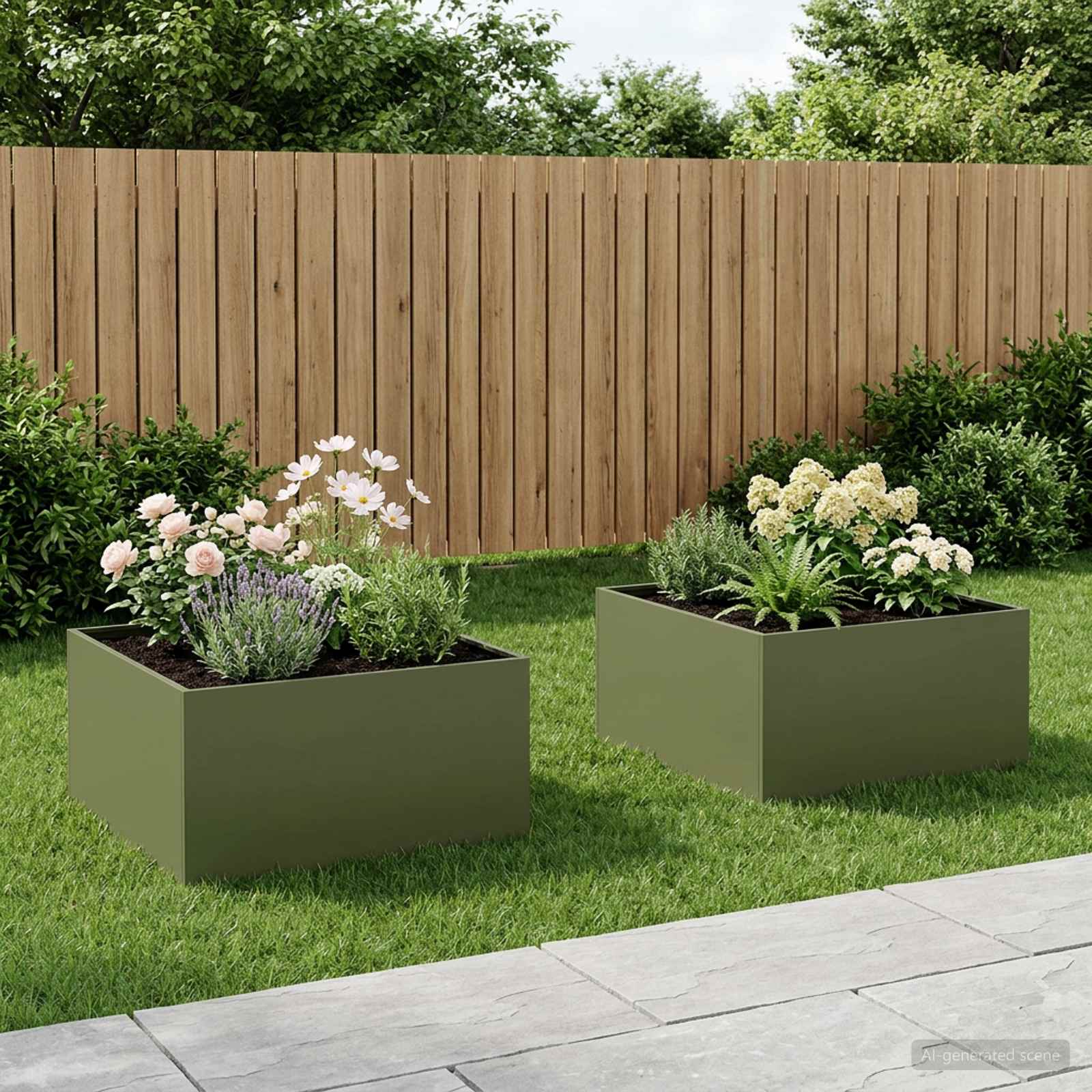 Vaso da giardino 2 pz Verde Oliva 60 x 60 x 40 cm