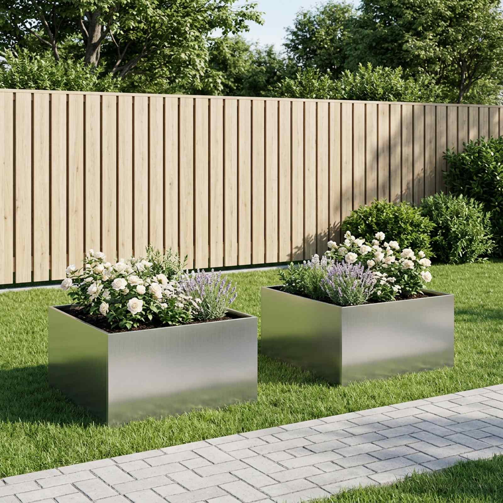Vaso da giardino 2 pz Argento 60 x 60 x 40 cm Acciaio zincato