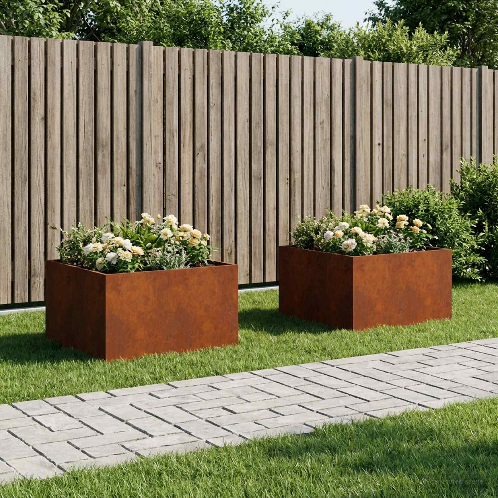 Vaso da giardino 2 pz Ruggine 60 x 60 x 40 cm Acciaio Corten