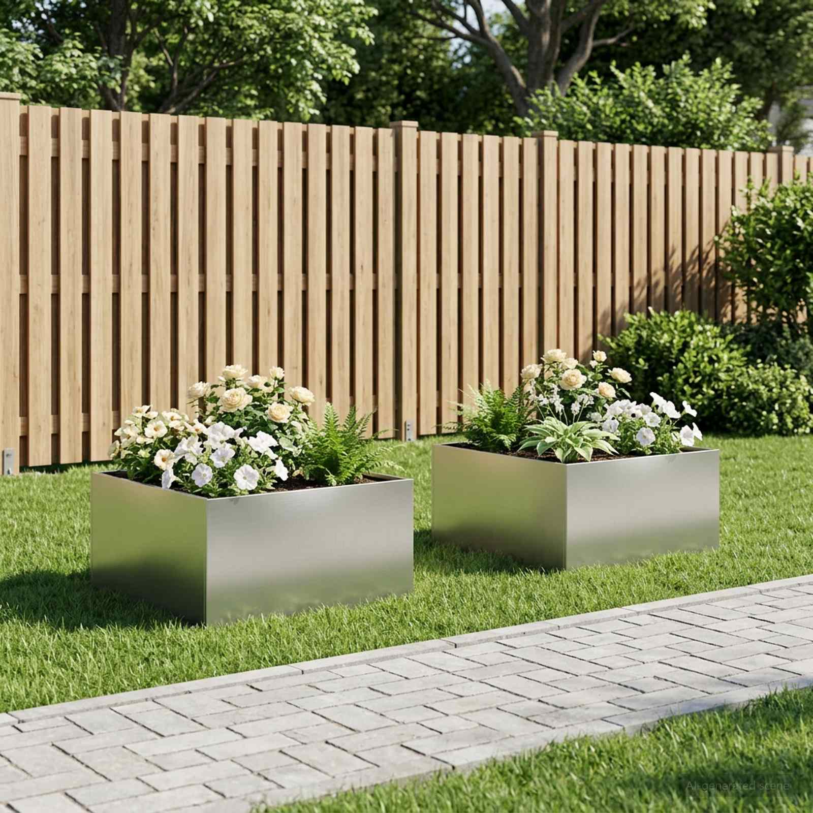 Vaso da giardino 2 pz Argento 80 x 80 x 40 cm Acciaio Inox