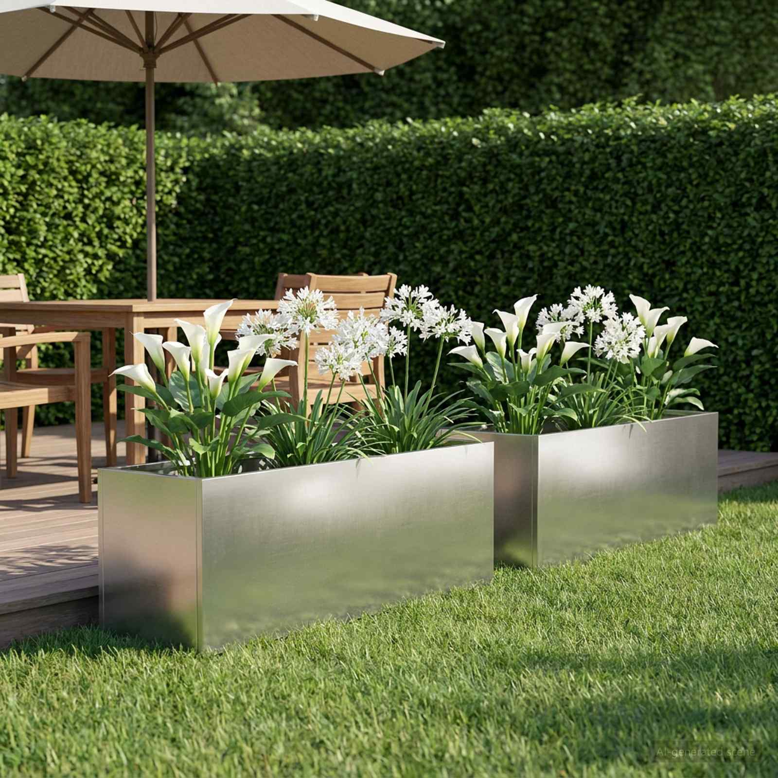 Vaso da giardino 2 pz Argento 40 x 20 x 20 cm Acciaio Inox