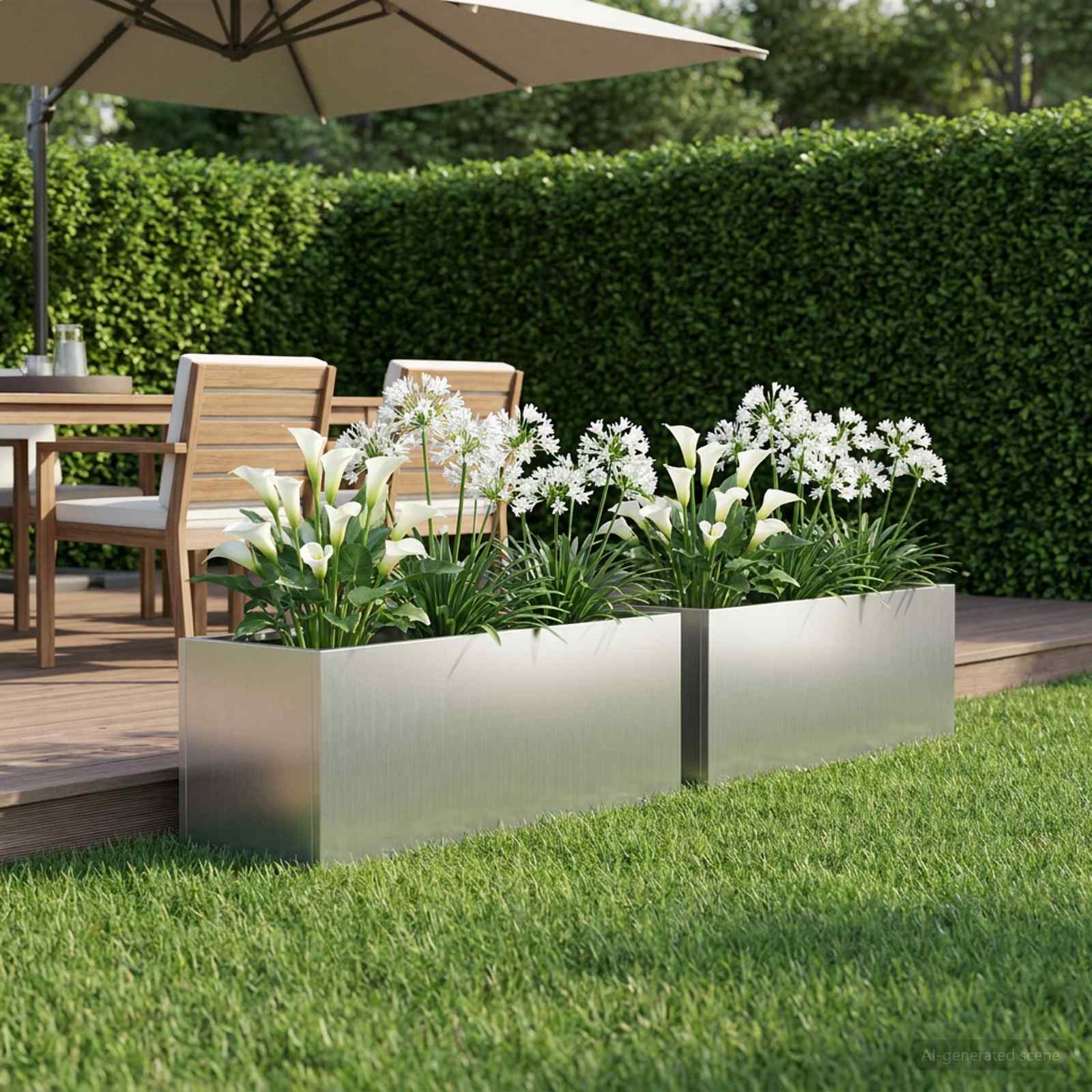Vaso da giardino 2 pz Argento 60 x 20 x 20 cm Acciaio zincato