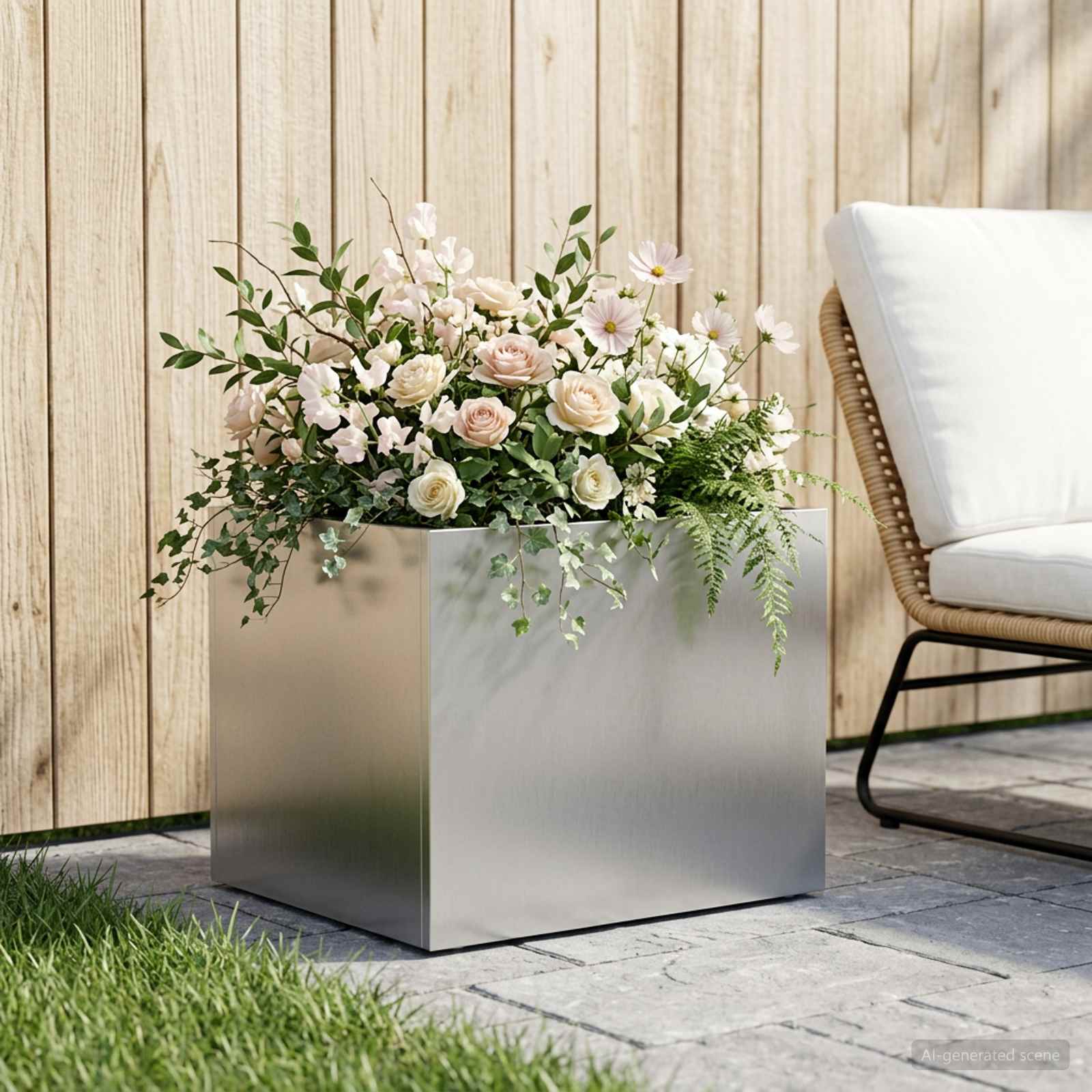 Vaso da giardino Argento 40 x 30 x 30 cm Acciaio Inox