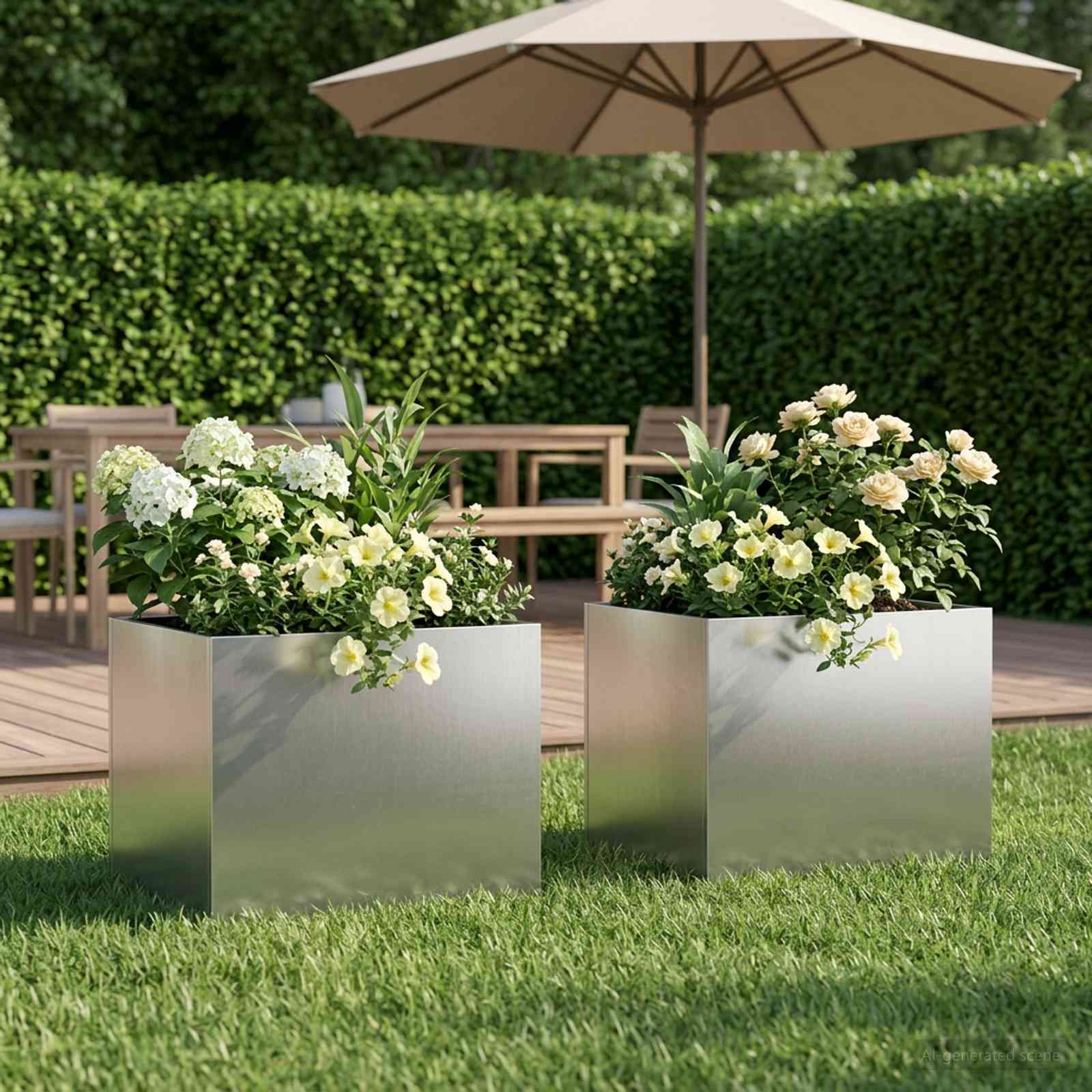 Vaso da giardino 2 pz Argento 40 x 30 x 30 cm Acciaio Inox