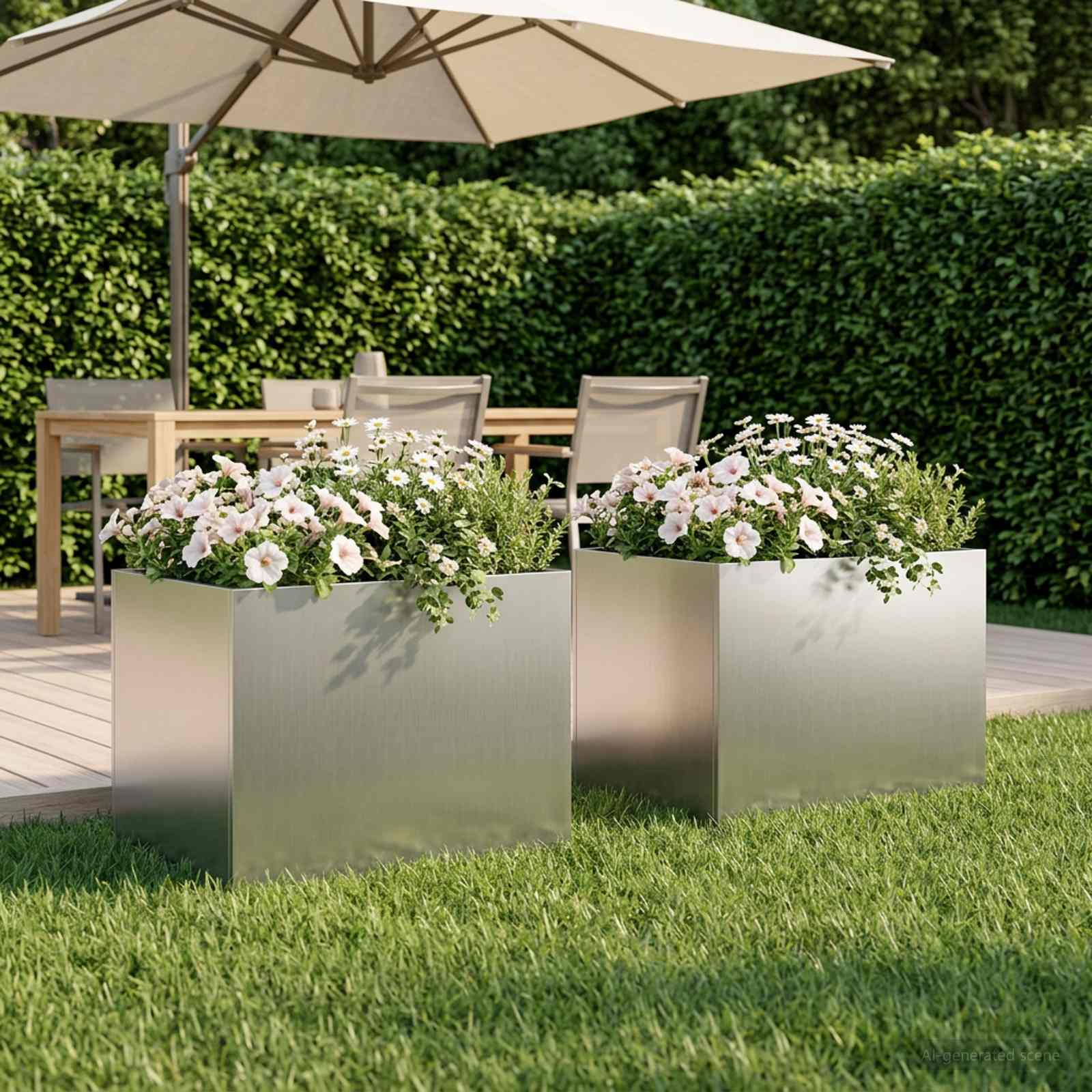 Vaso da giardino 2 pz Argento 40 x 30 x 30 cm Acciaio zincato