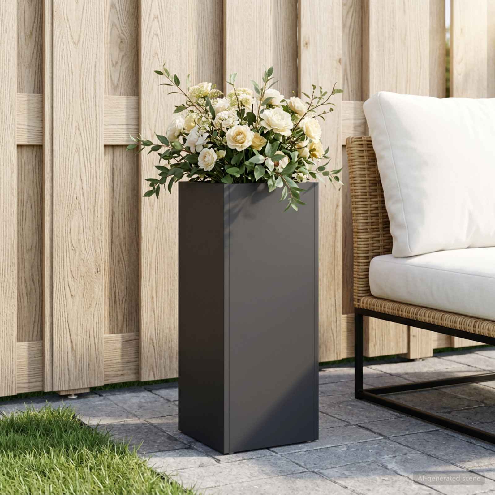 Vaso da giardino Nero 20 x 20 x 50 cm Acciaio laminato a freddo