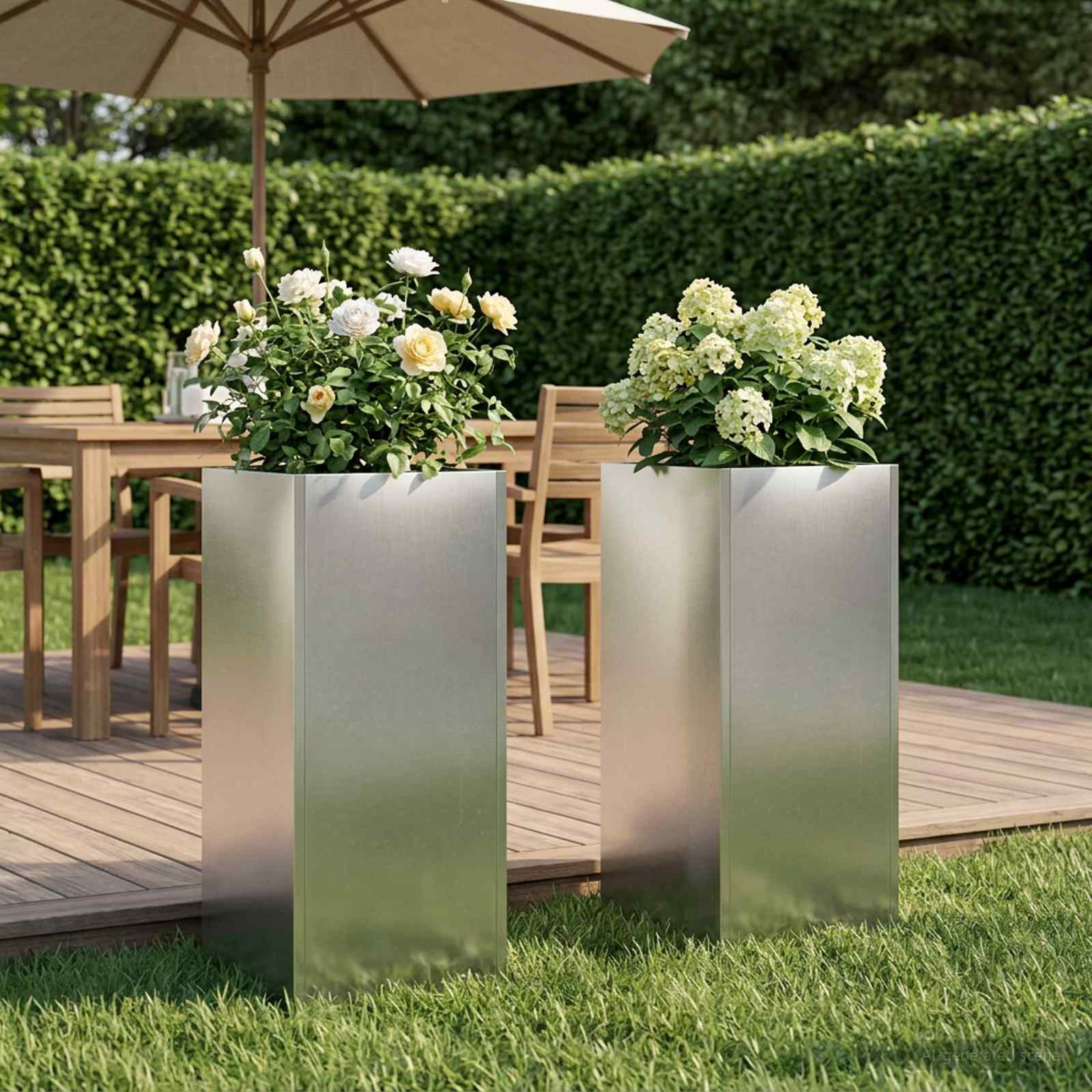 Vaso da giardino 2 pz Argento 20 x 20 x 50 cm Acciaio Inox