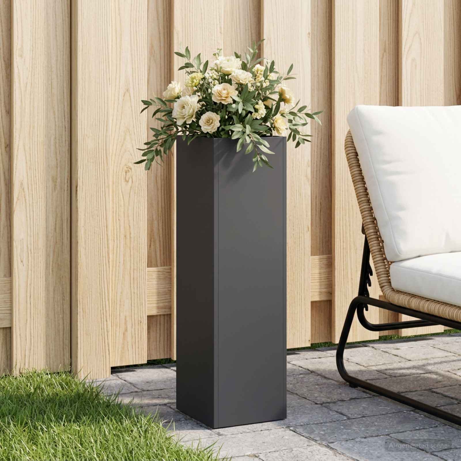 Vaso da giardino Nero 20 x 20 x 75 cm Acciaio laminato a freddo