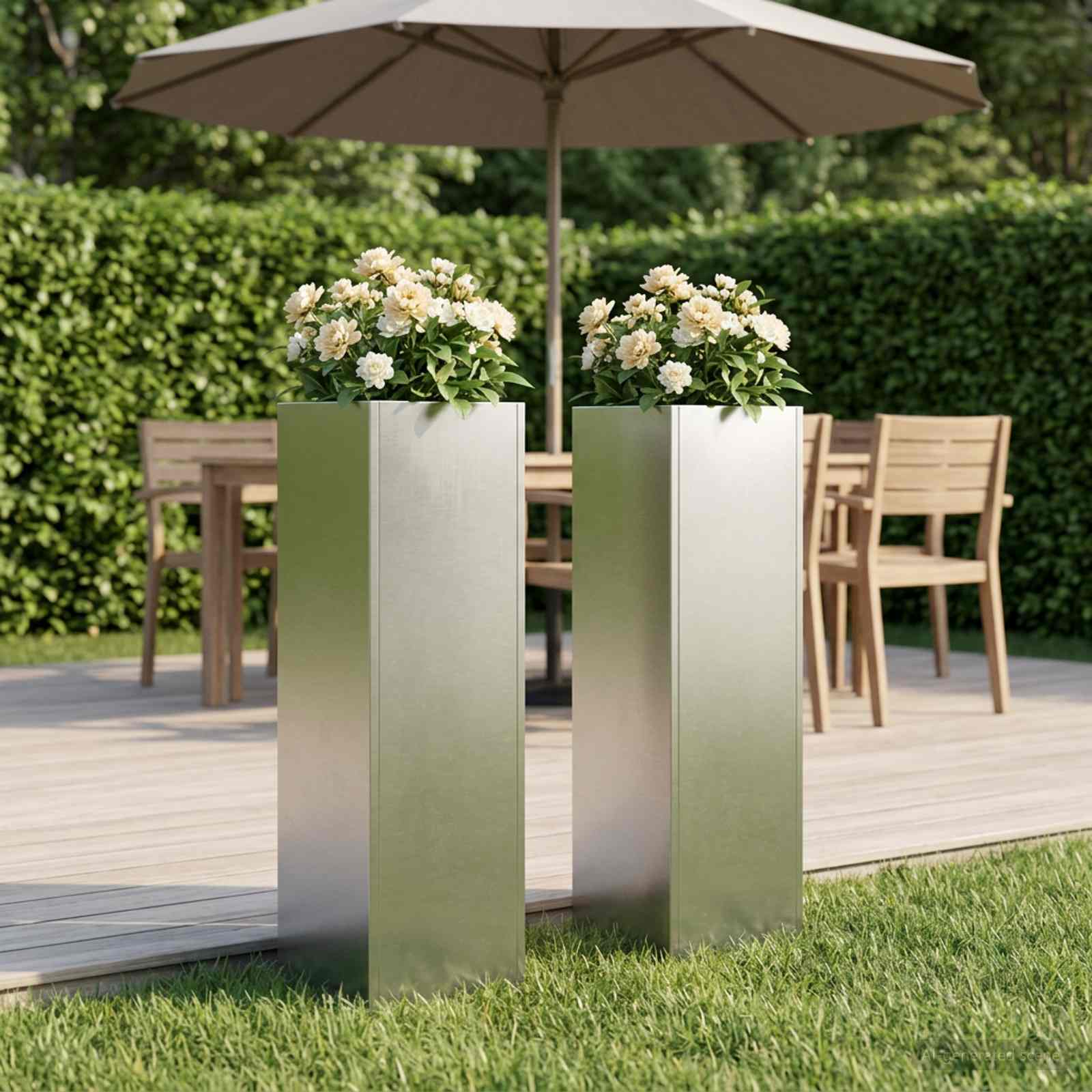 Vaso da giardino 2 pz Argento 20 x 20 x 75 cm Acciaio Inox