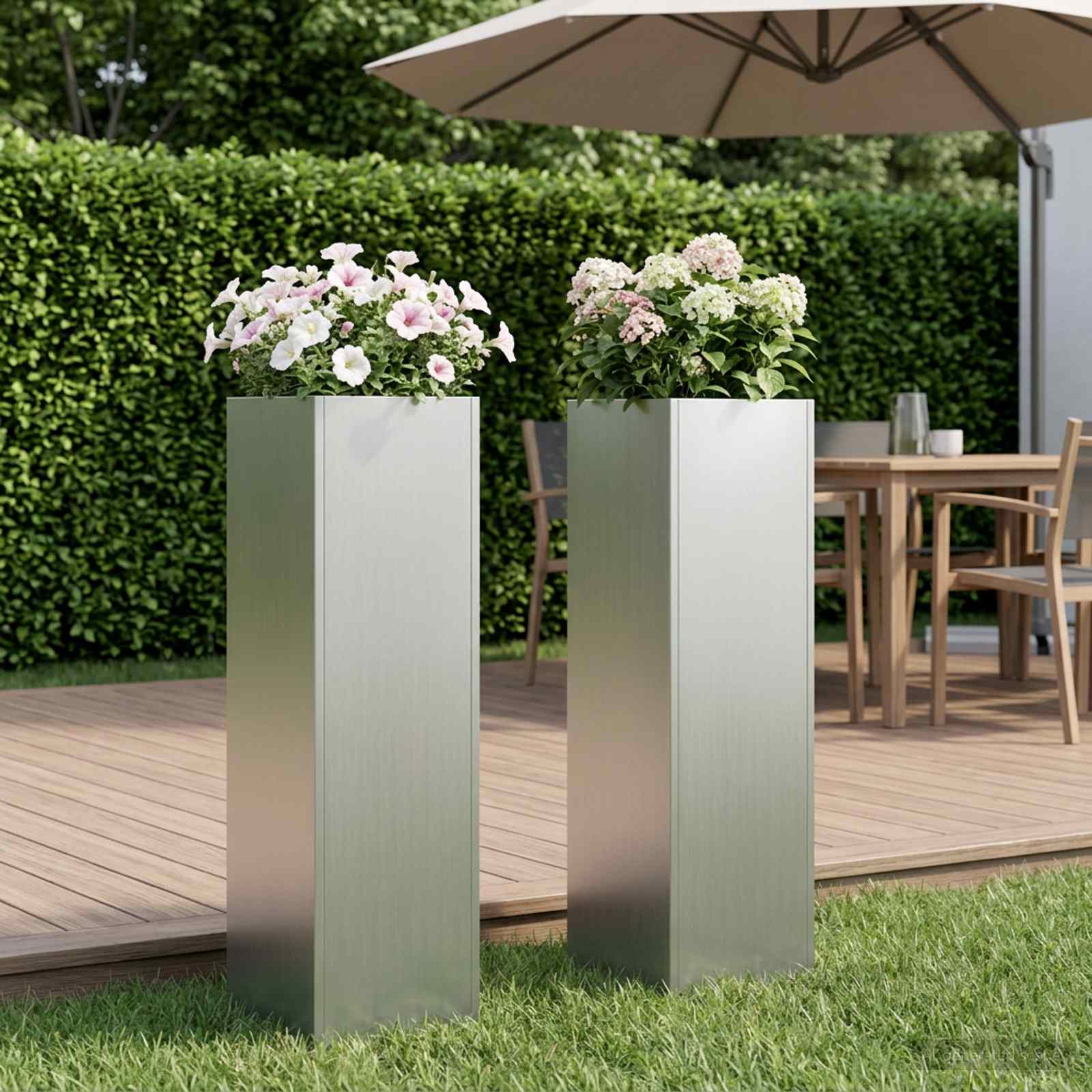 Vaso da giardino 2 pz Argento 20 x 20 x 75 cm Acciaio zincato
