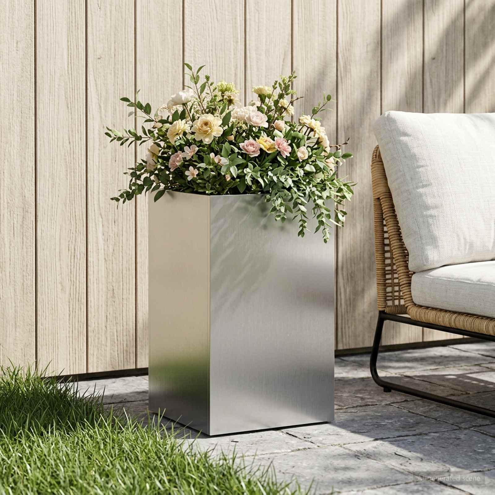 Vaso da giardino Argento 30 x 30 x 50 cm Acciaio Inox