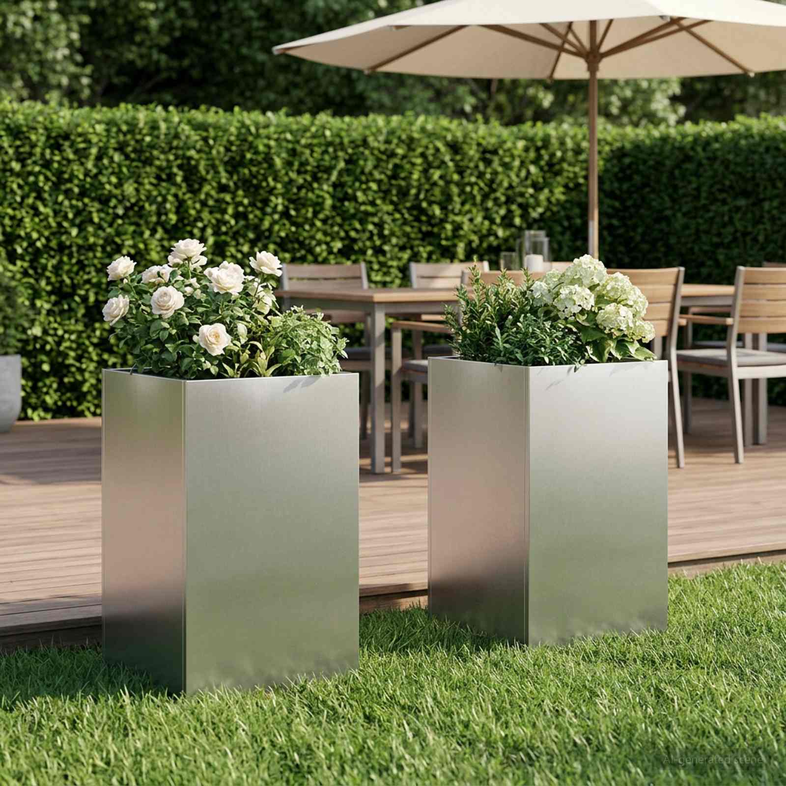 Vaso da giardino 2 pz Argento 30 x 30 x 50 cm Acciaio Inox