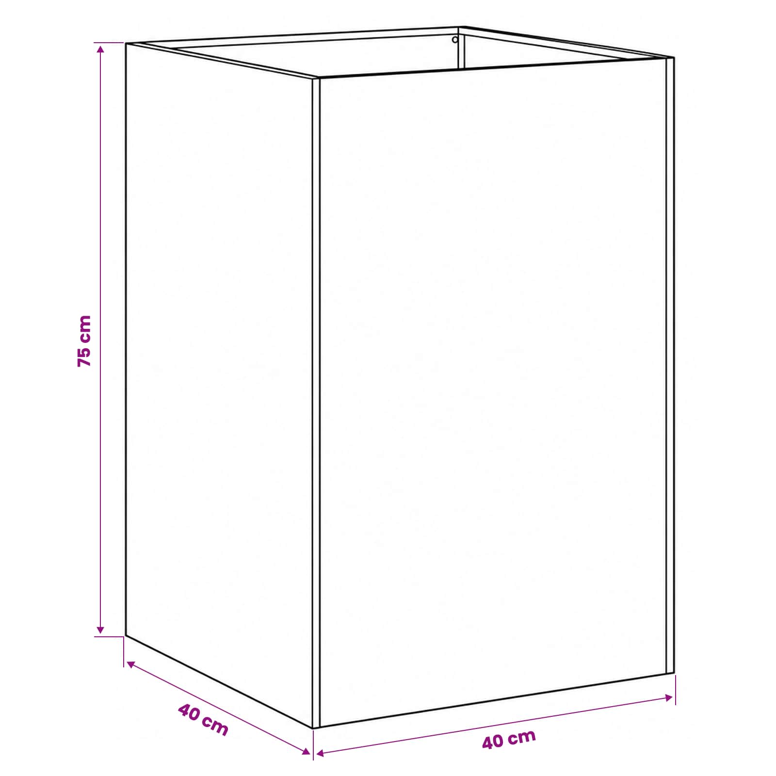 Vaso da giardino Nero 40 x 40 x 75 cm Acciaio laminato a freddo
