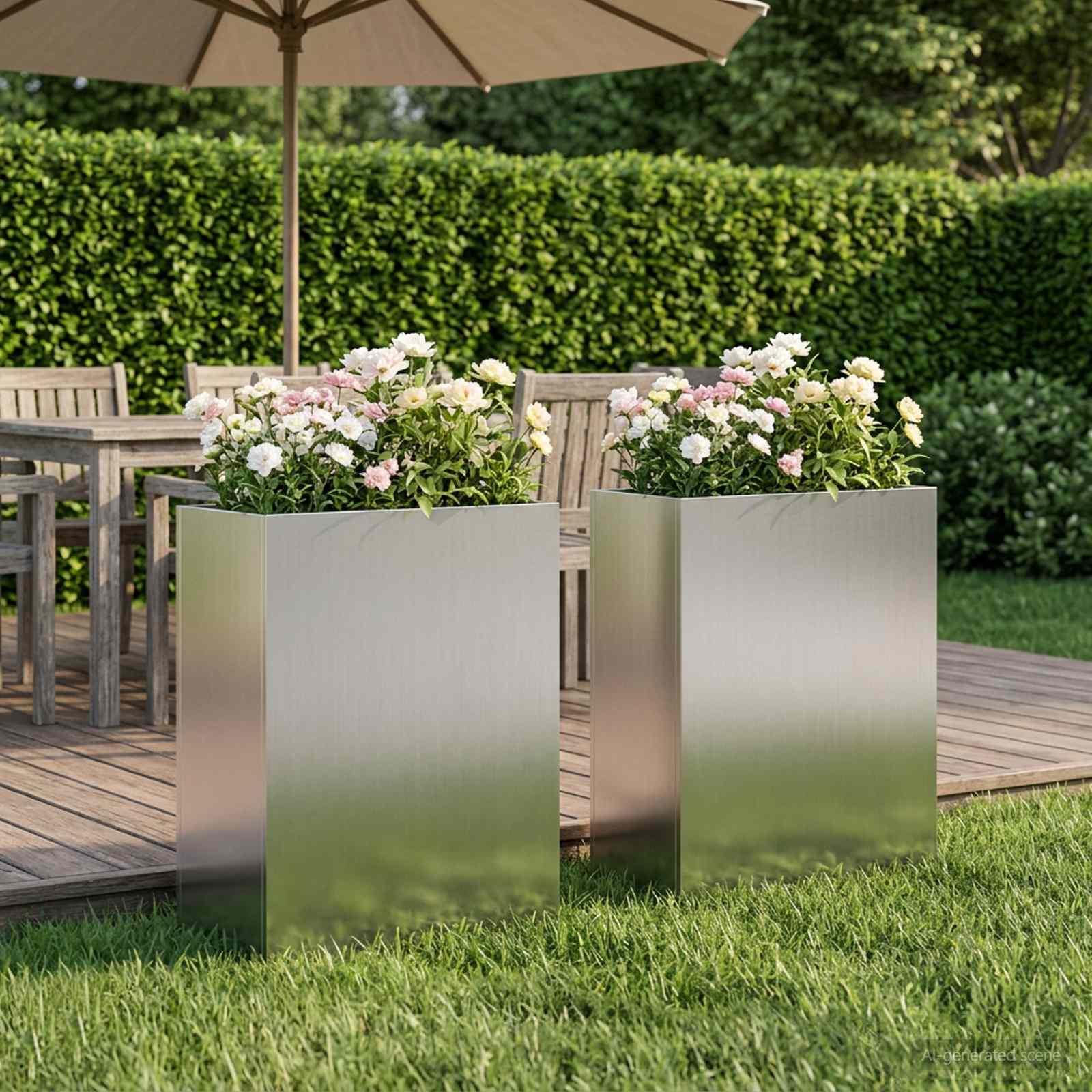 Vaso da giardino 2 pz Argento 40 x 20 x 40 cm Acciaio zincato