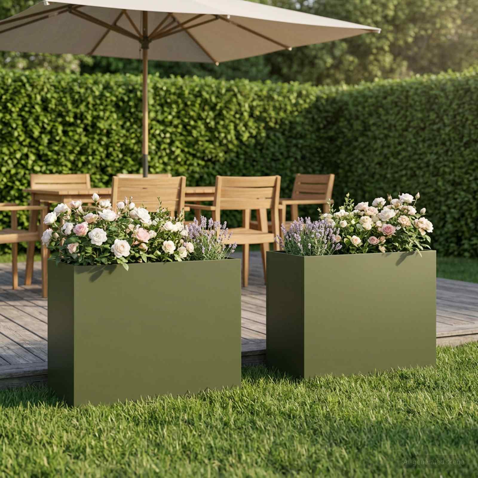 Vaso da giardino 2 pz Verde Oliva 50 x 20 x 40 cm