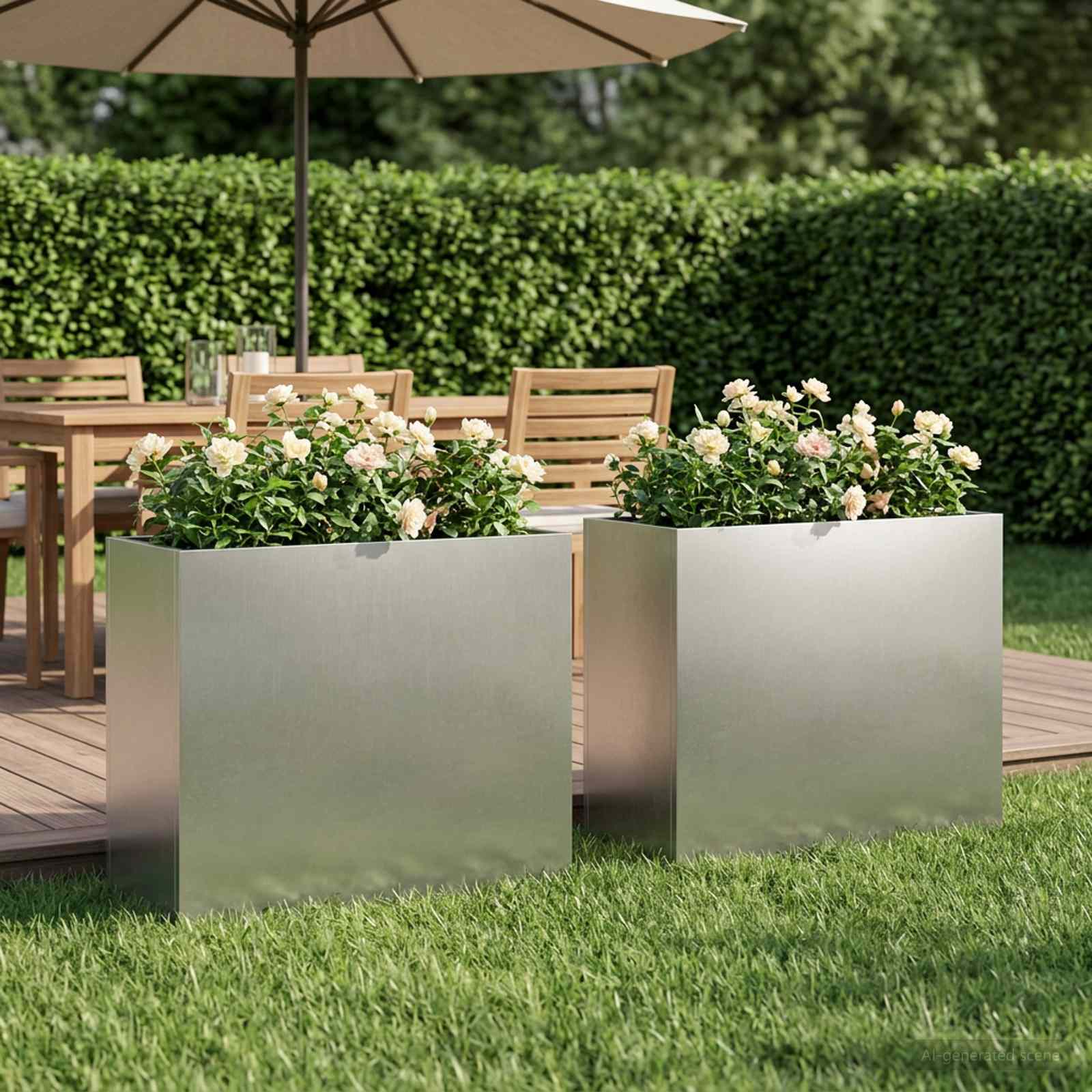 Vaso da giardino 2 pz Argento 50 x 20 x 40 cm Acciaio Inox