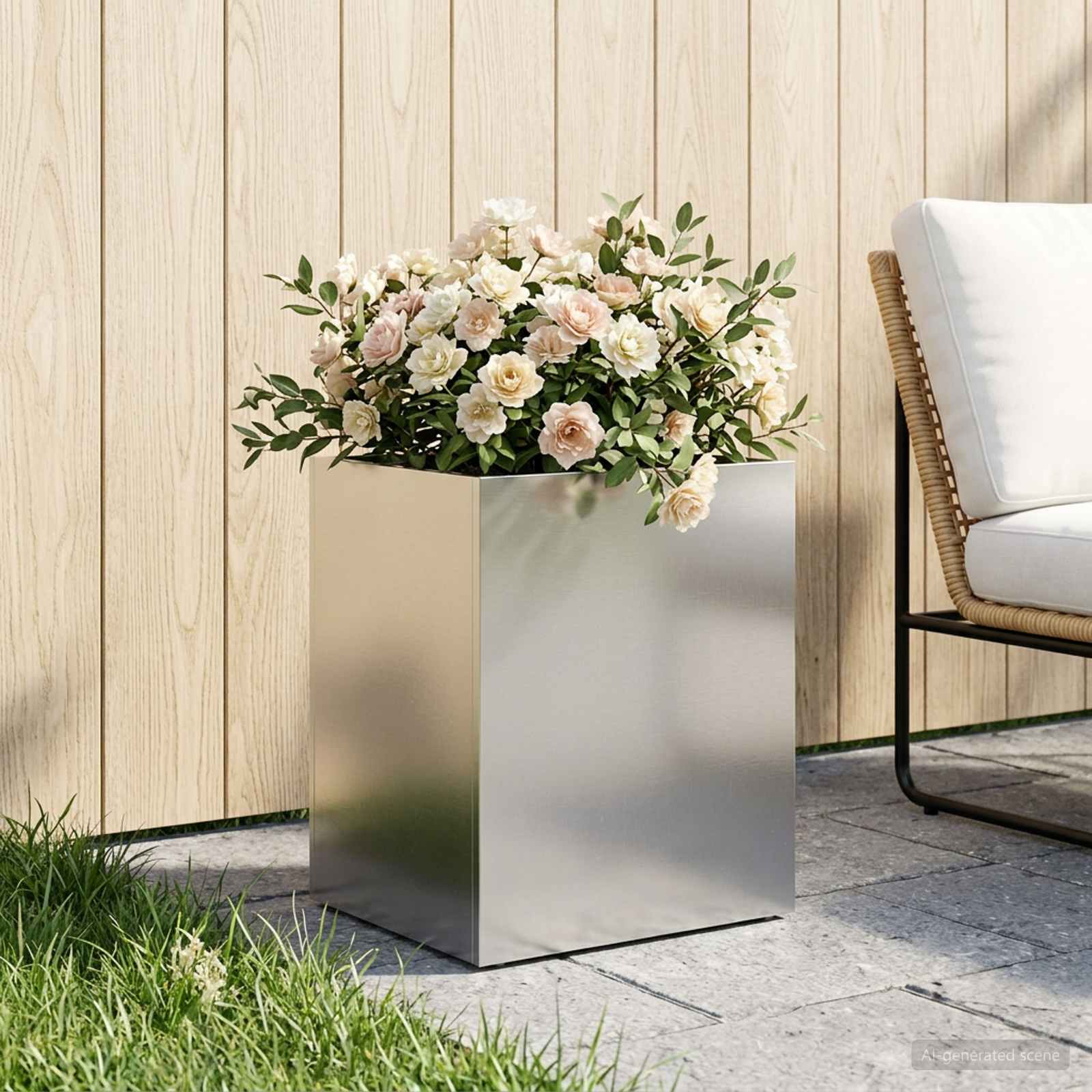 Vaso da giardino Argento 40 x 30 x 50 cm Acciaio Inox