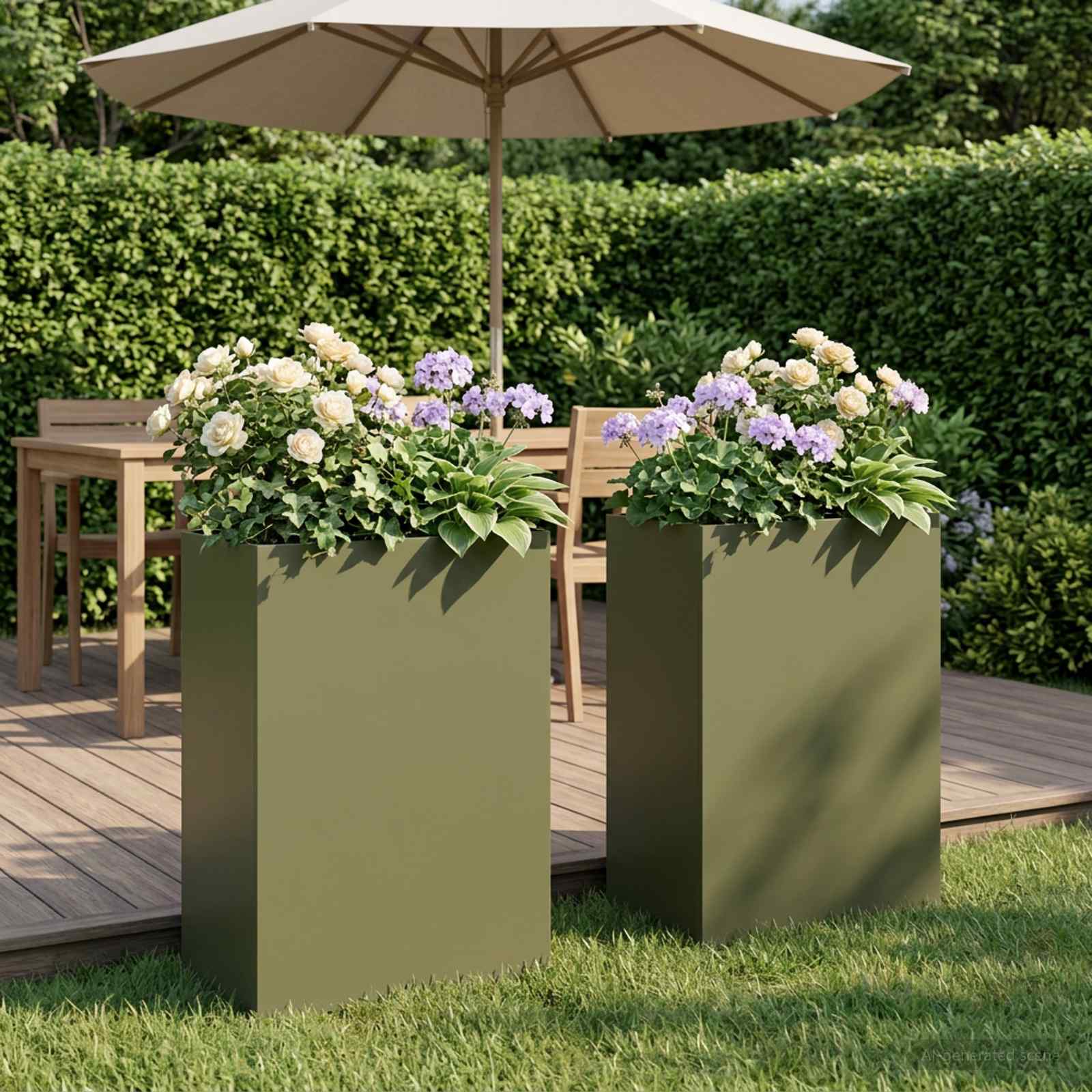 Vaso da giardino 2 pz Verde Oliva 40 x 30 x 75 cm