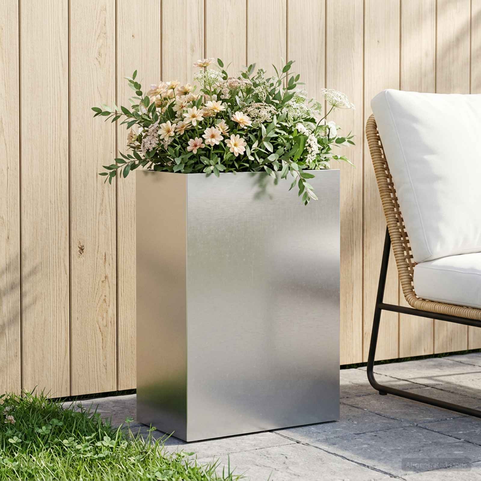 Vaso da giardino Argento 40 x 30 x 75 cm Acciaio Inox