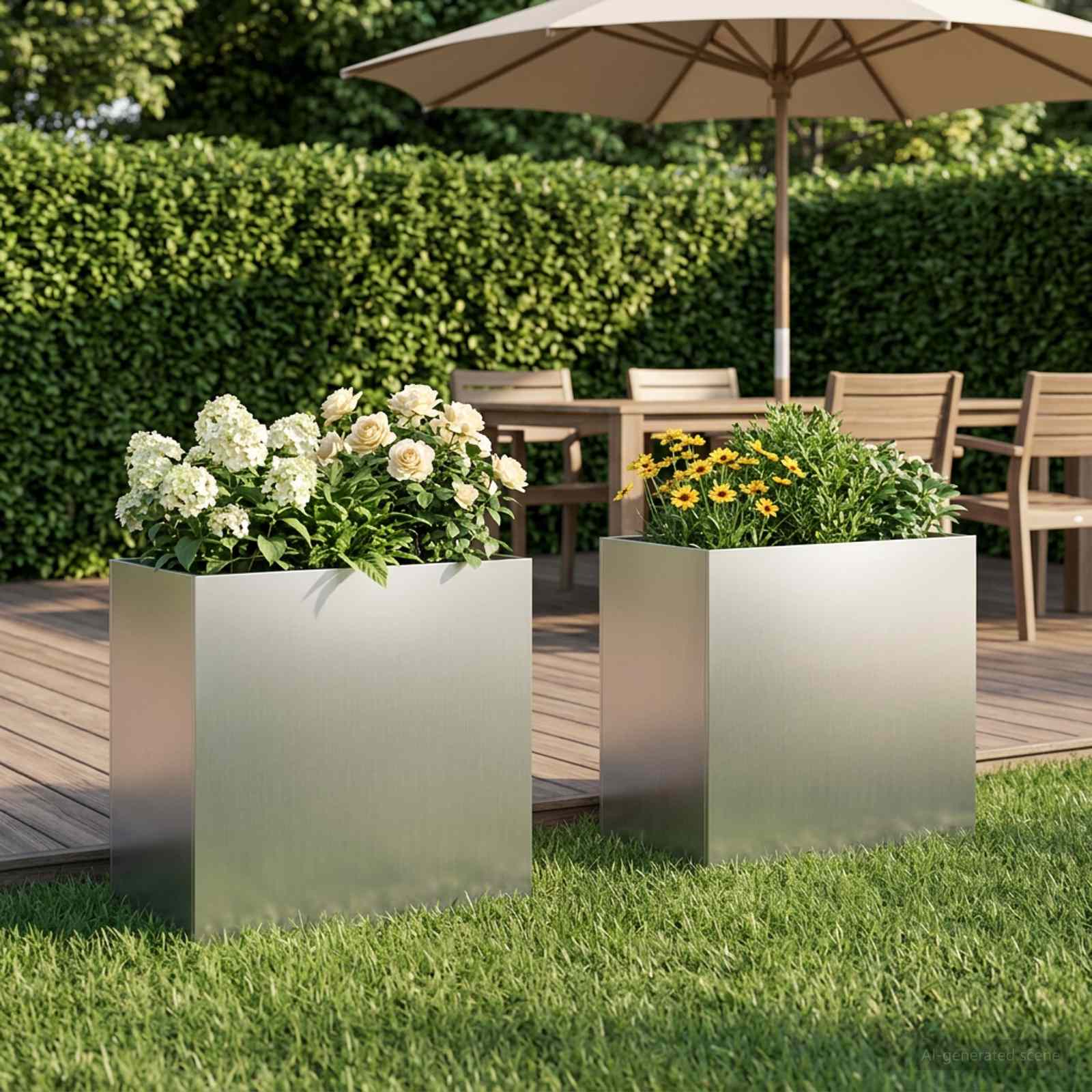 Vaso da giardino 2 pz Argento 50 x 30 x 40 cm Acciaio zincato
