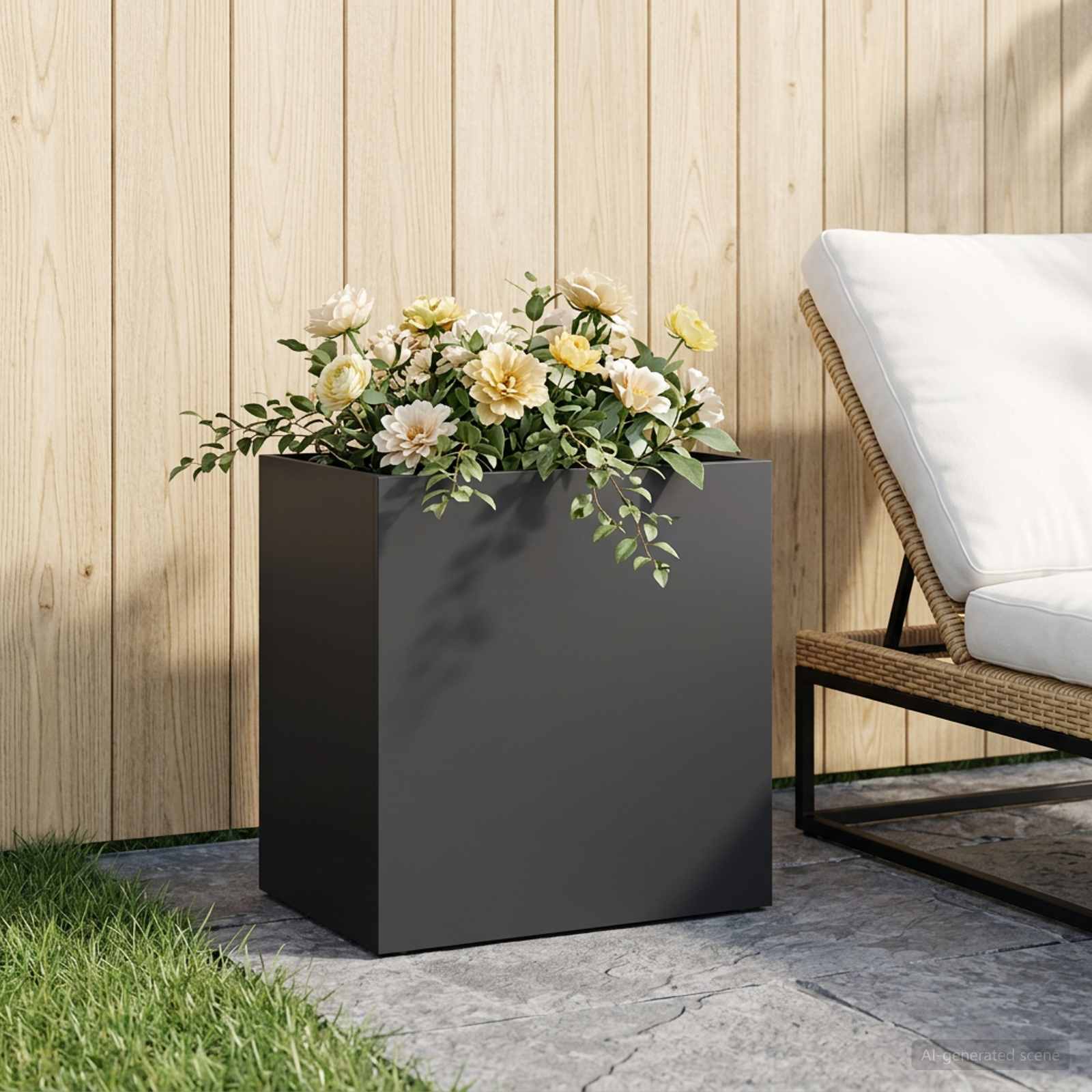 Vaso da giardino Nero 50 x 30 x 50 cm Acciaio laminato a freddo