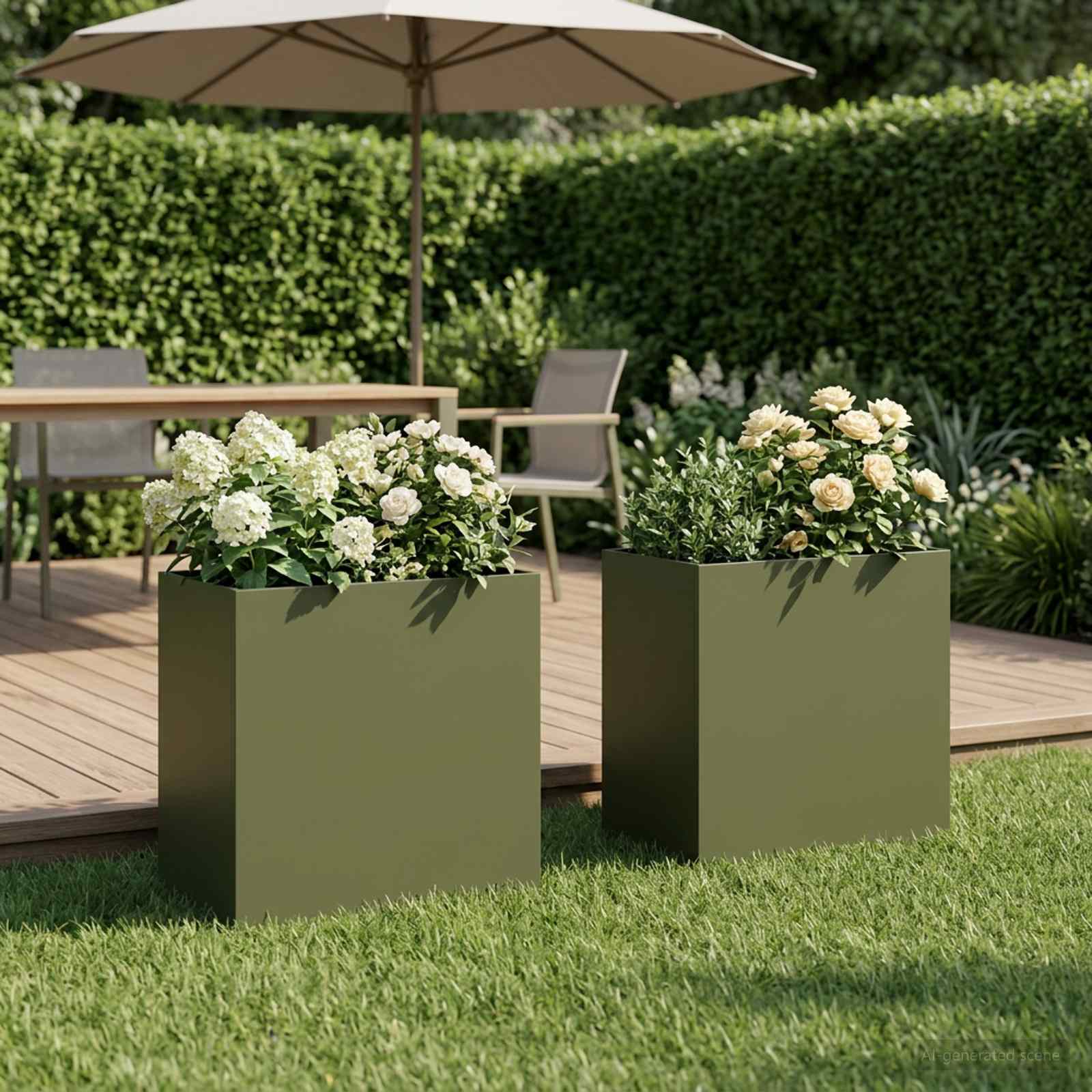 Vaso da giardino 2 pz Verde Oliva 50 x 30 x 50 cm