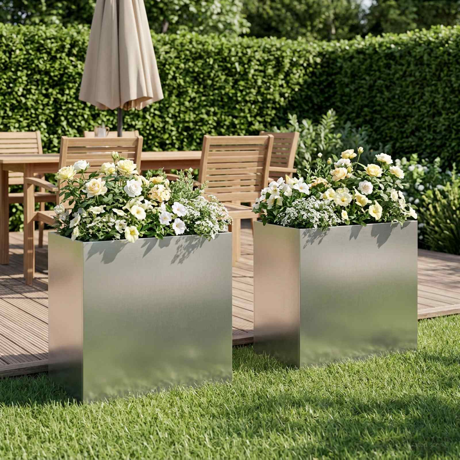 Vaso da giardino 2 pz Argento 50 x 30 x 50 cm Acciaio Inox