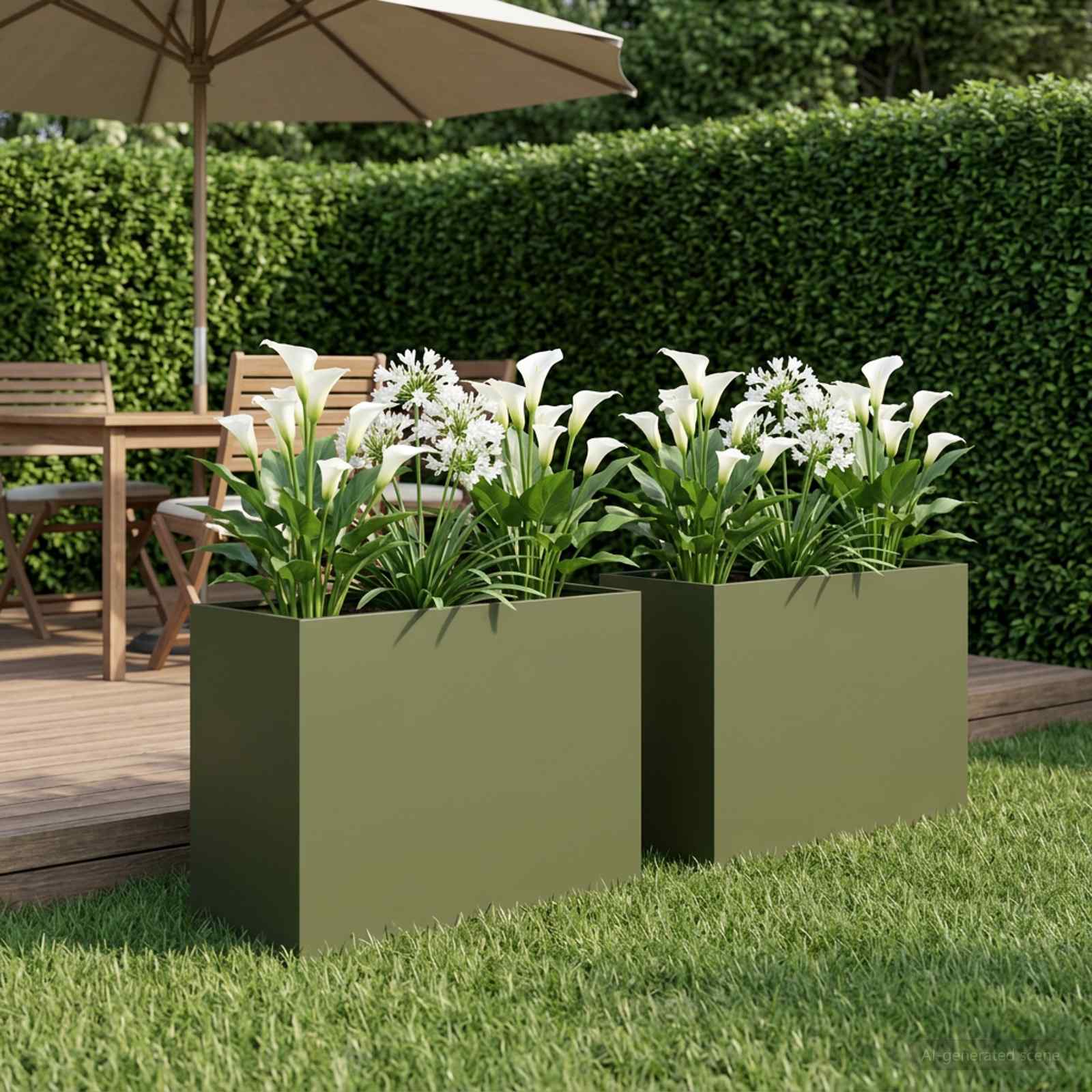 Vaso da giardino 2 pz Verde Oliva 60 x 30 x 40 cm