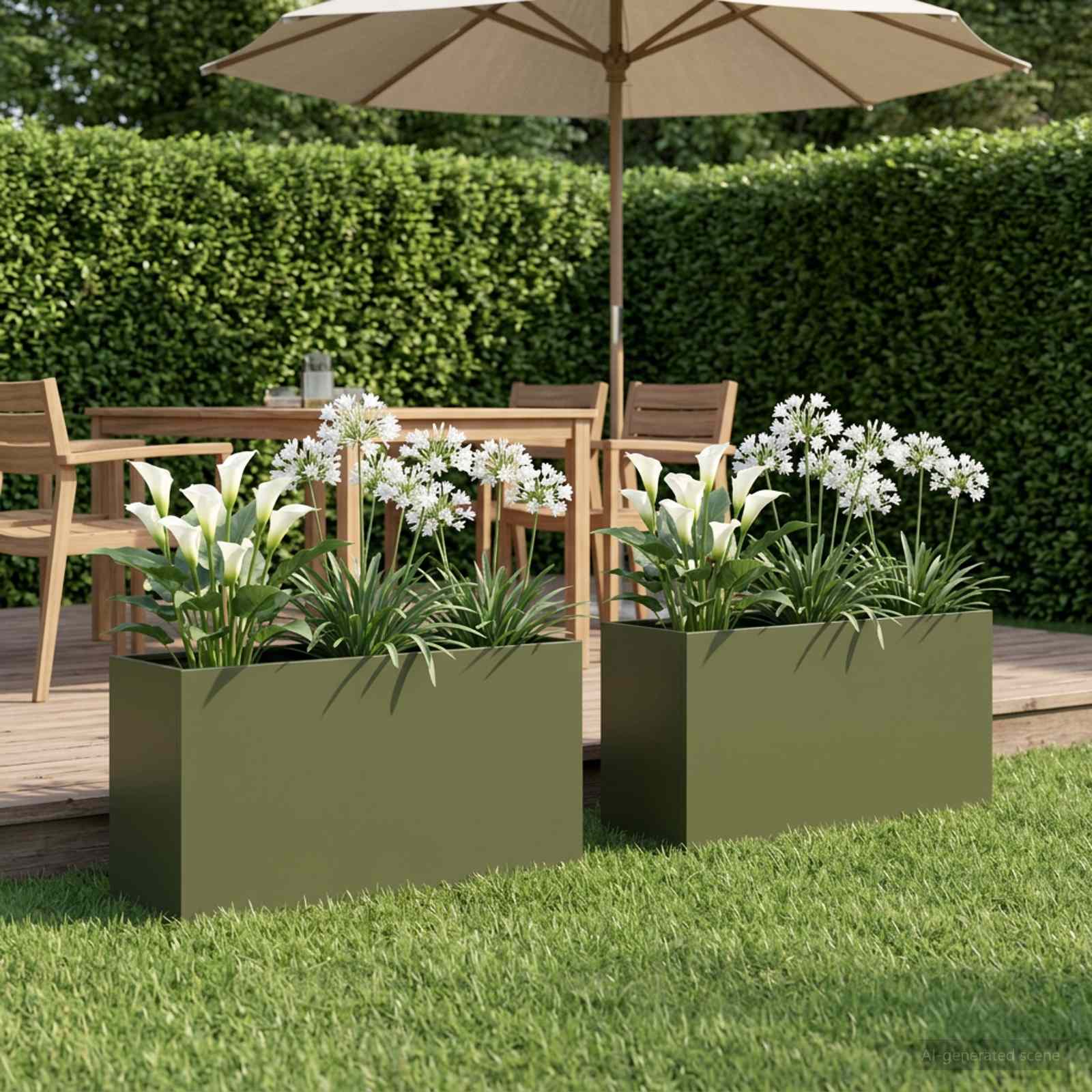 Vaso da giardino 2 pz Verde Oliva 100 x 30 x 50 cm