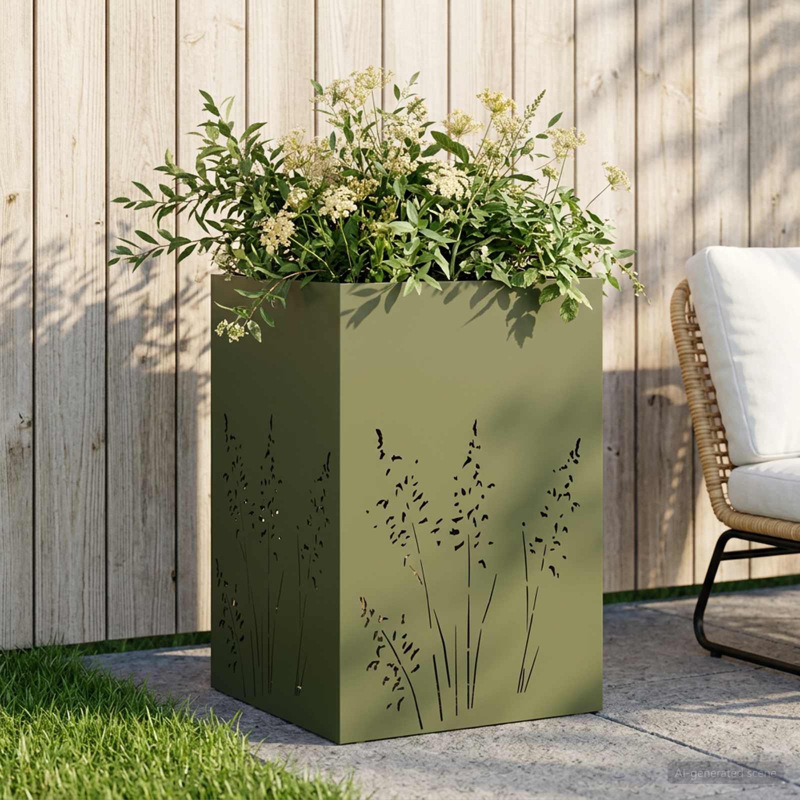 Vaso da giardino Verde Oliva 50 x 50 x 75 cm