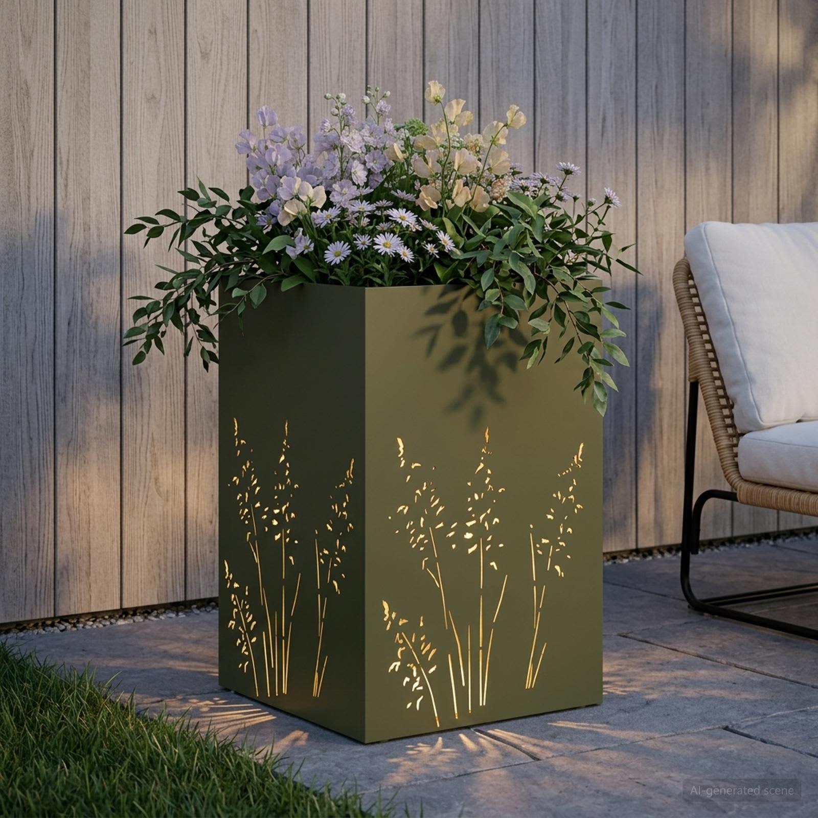 Vaso da giardino Verde Oliva 50 x 50 x 75 cm