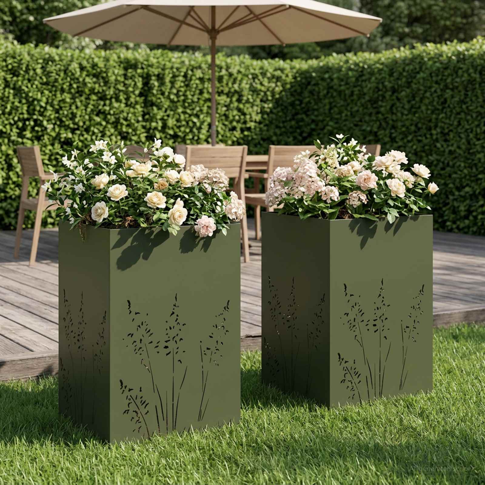 Vaso da giardino 2 pz Verde Oliva 50 x 50 x 75 cm