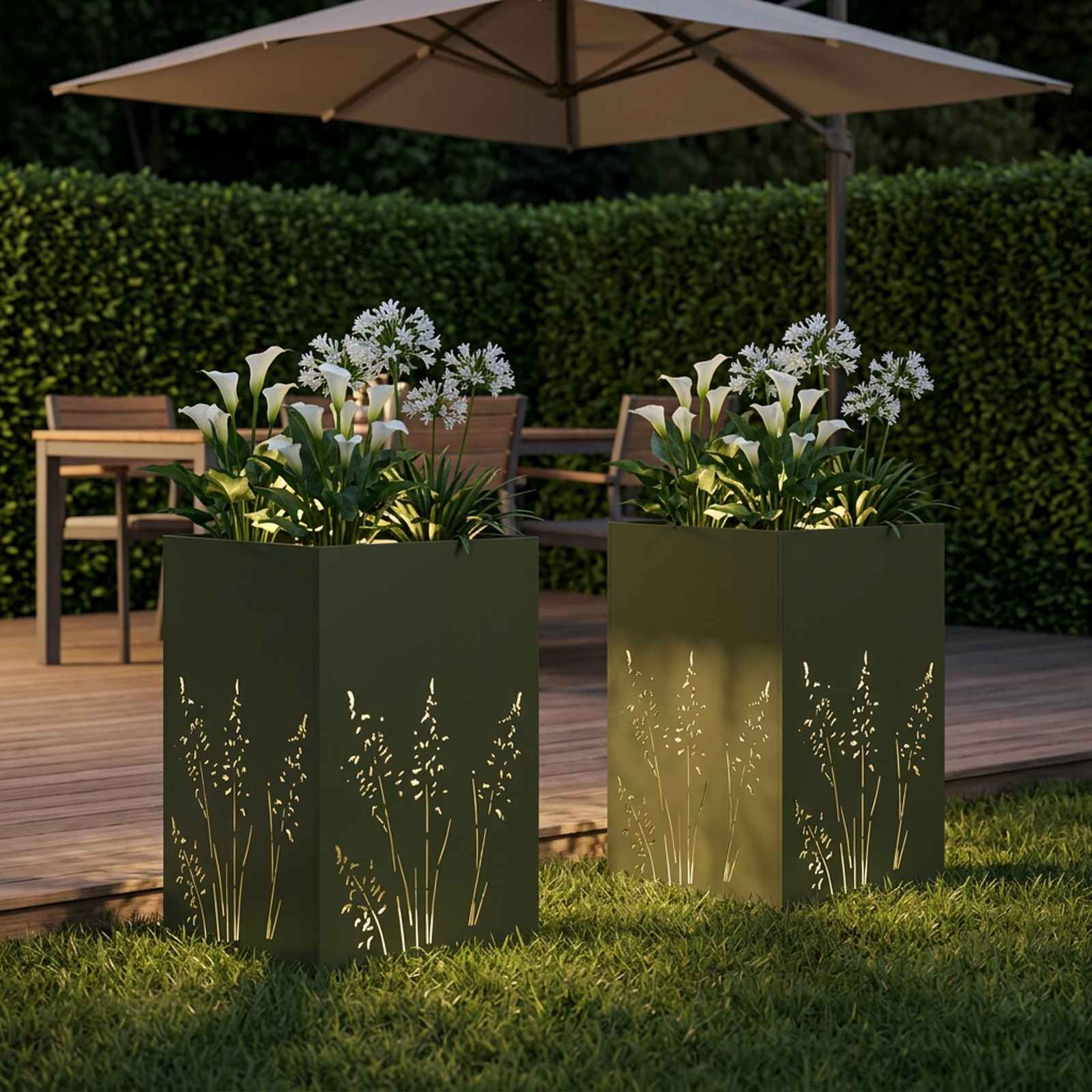 Vaso da giardino 2 pz Verde Oliva 50 x 50 x 75 cm