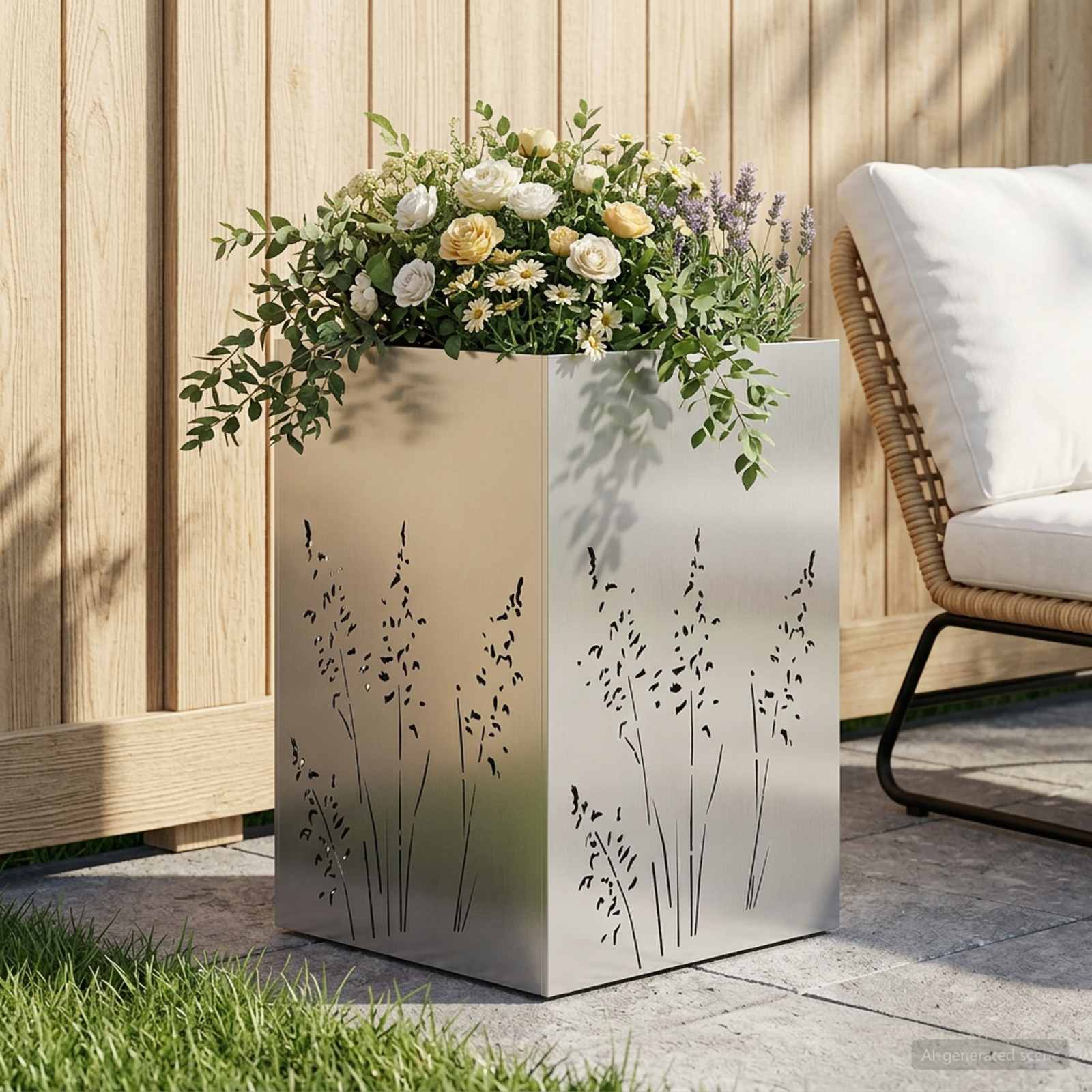 Vaso da giardino Argento 50 x 50 x 75 cm Acciaio Inox