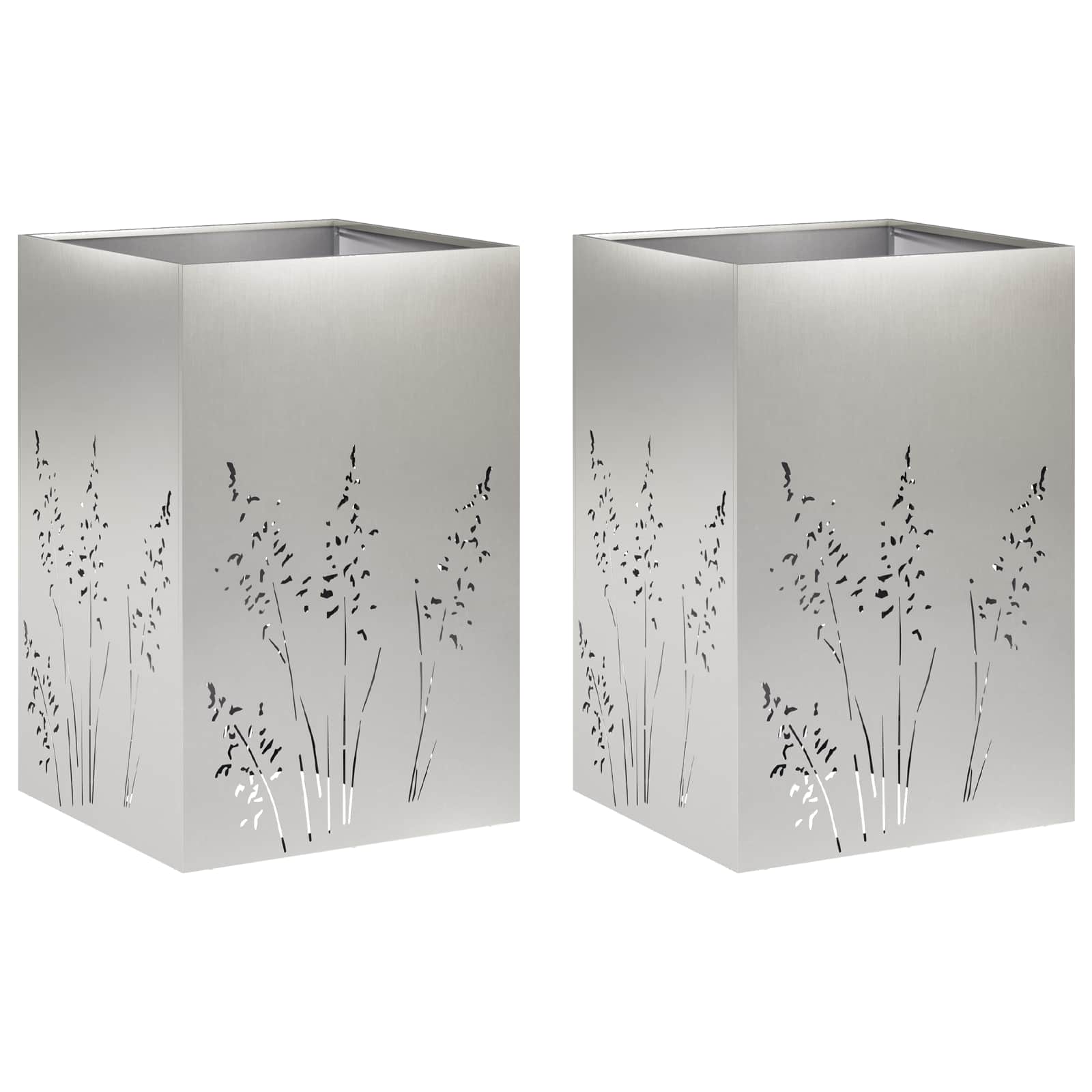 Vaso da giardino 2 pz Argento 50 x 50 x 75 cm Acciaio Inox