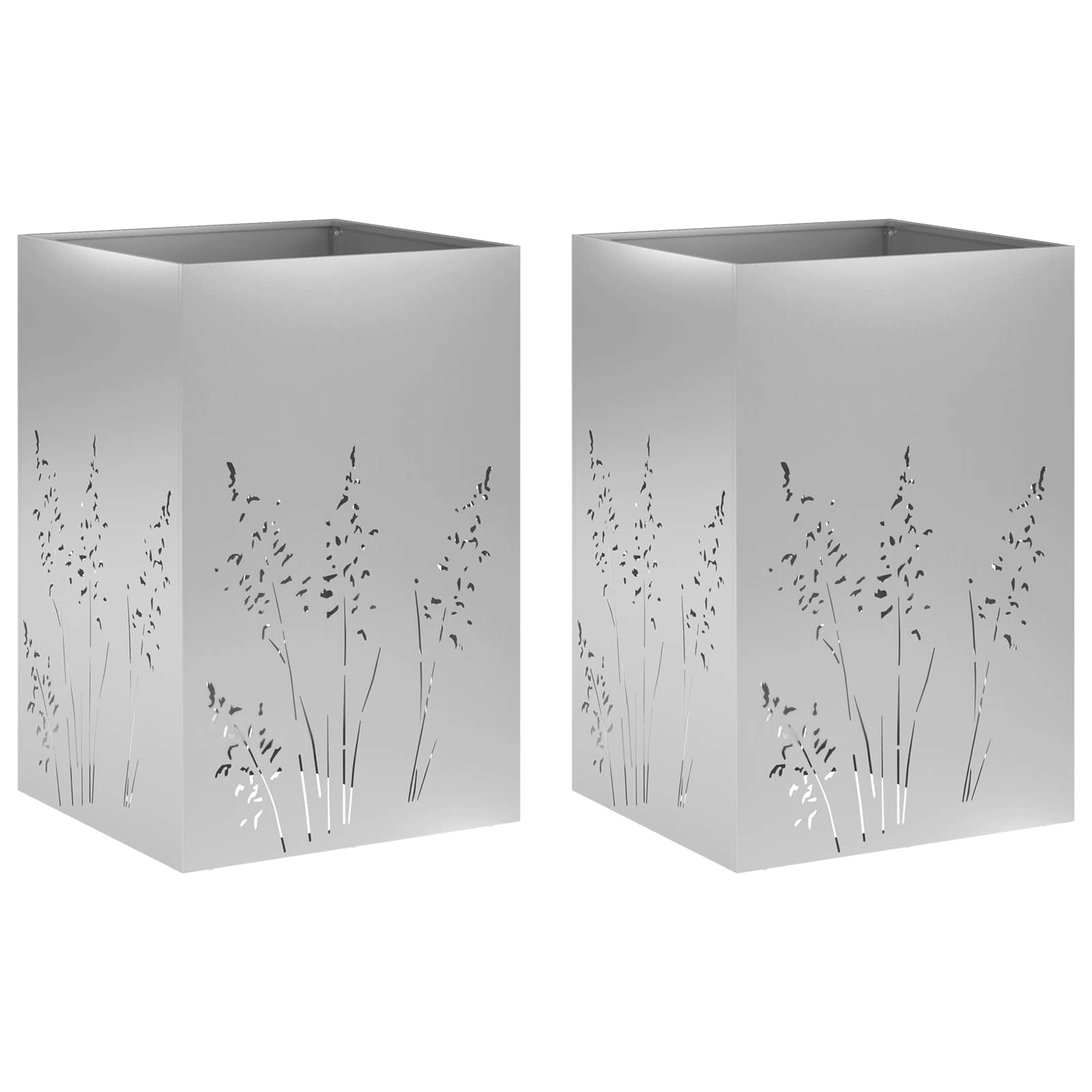 Vaso da giardino 2 pz Argento 50 x 50 x 75 cm Acciaio zincato