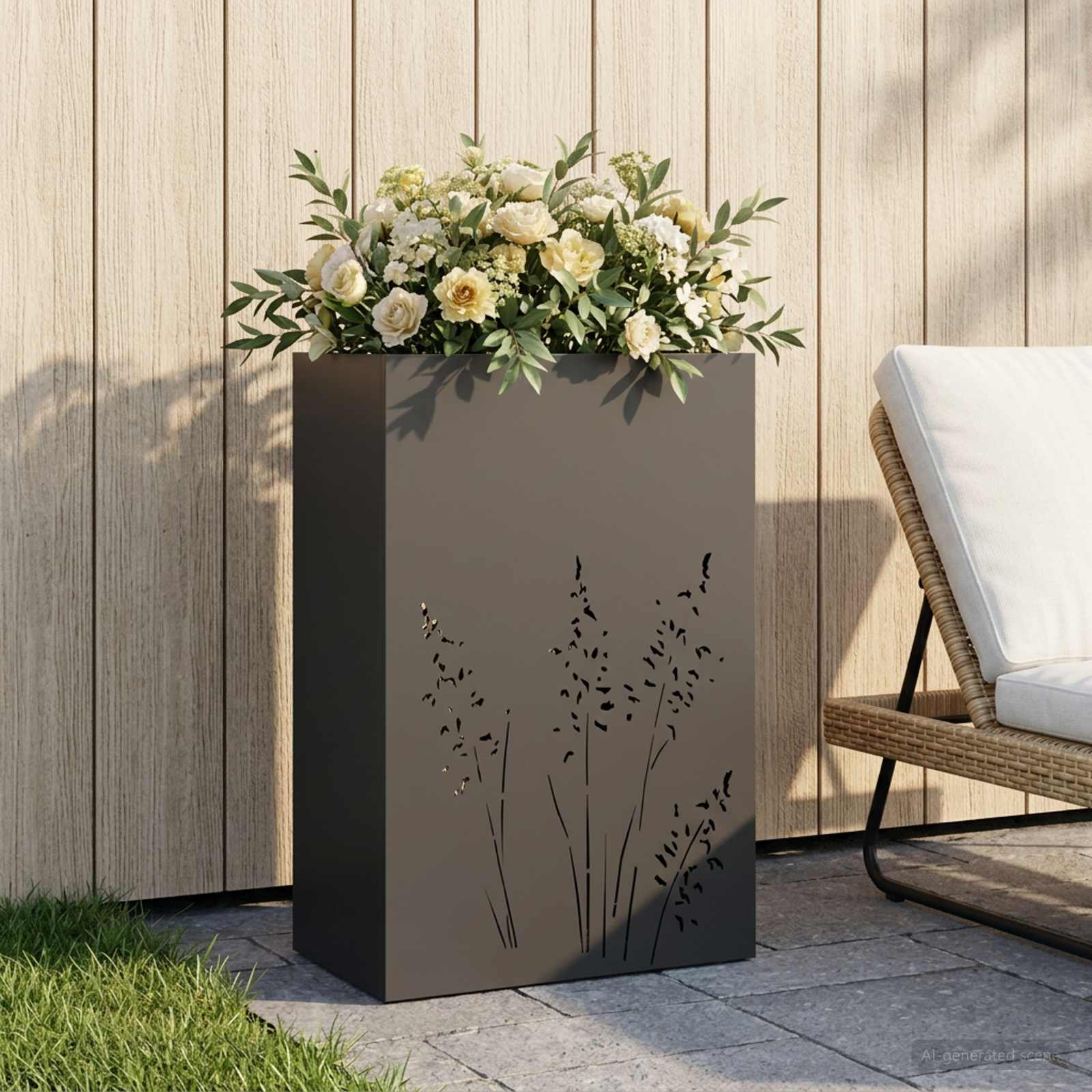 Vaso da giardino Nero 50 x 30 x 75 cm Acciaio laminato a freddo
