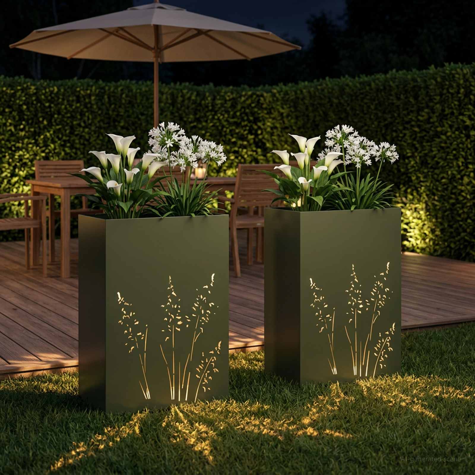 Vaso da giardino 2 pz Verde Oliva 50 x 30 x 75 cm