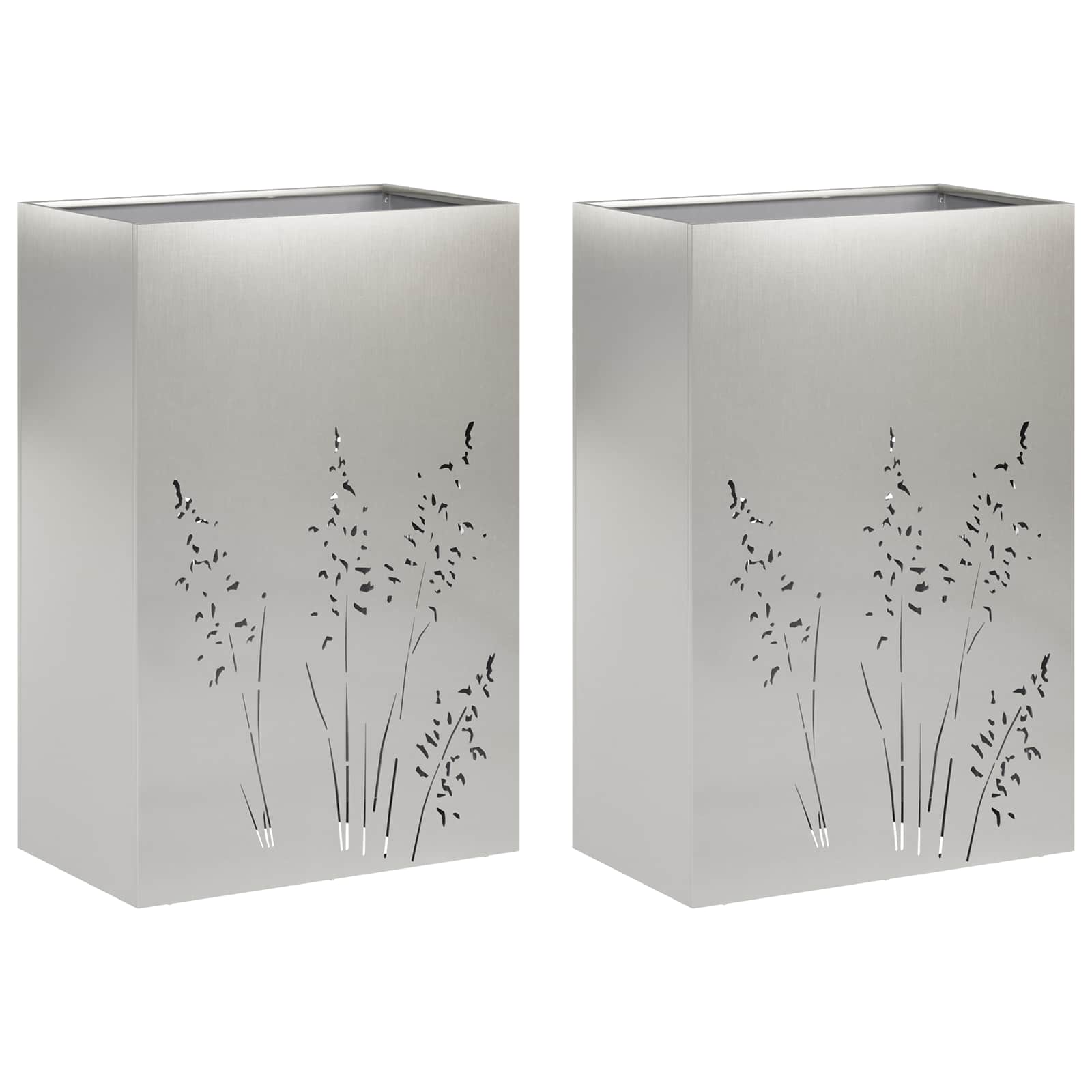 Vaso da giardino 2 pz Argento 50 x 30 x 75 cm Acciaio Inox