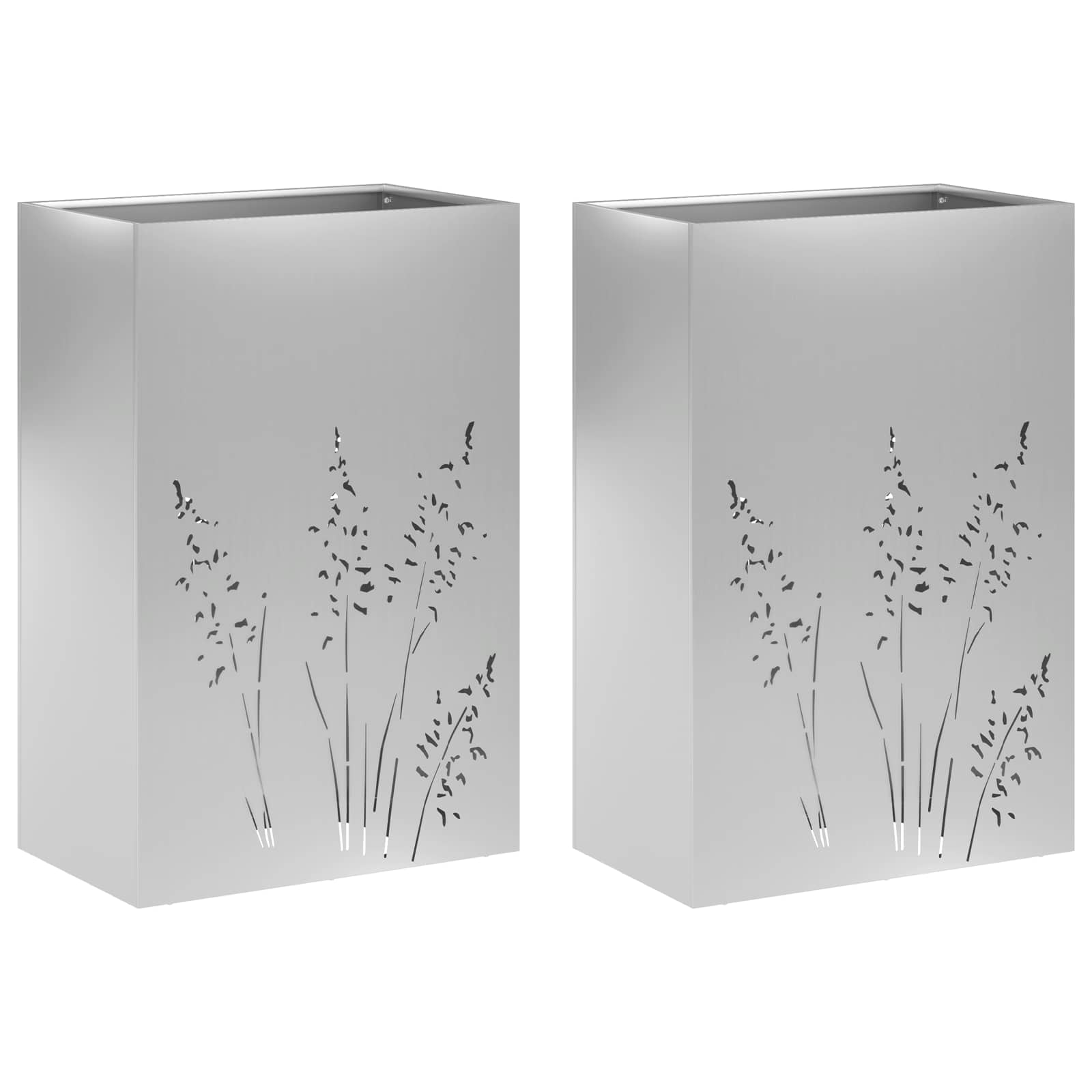 Vaso da giardino 2 pz Argento 50 x 30 x 75 cm Acciaio zincato