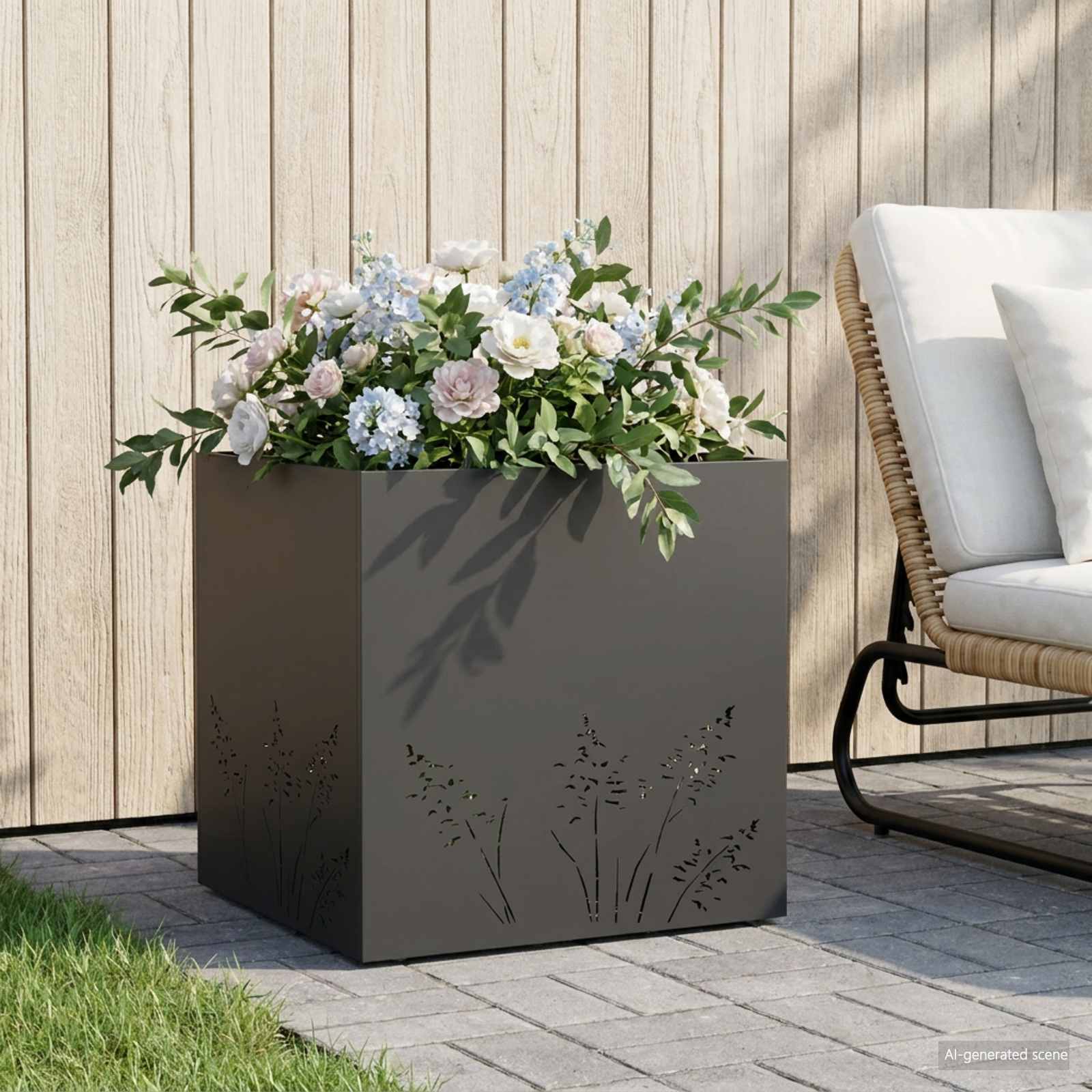 Vaso da giardino Nero 50 x 50 x 49 cm Acciaio laminato a freddo