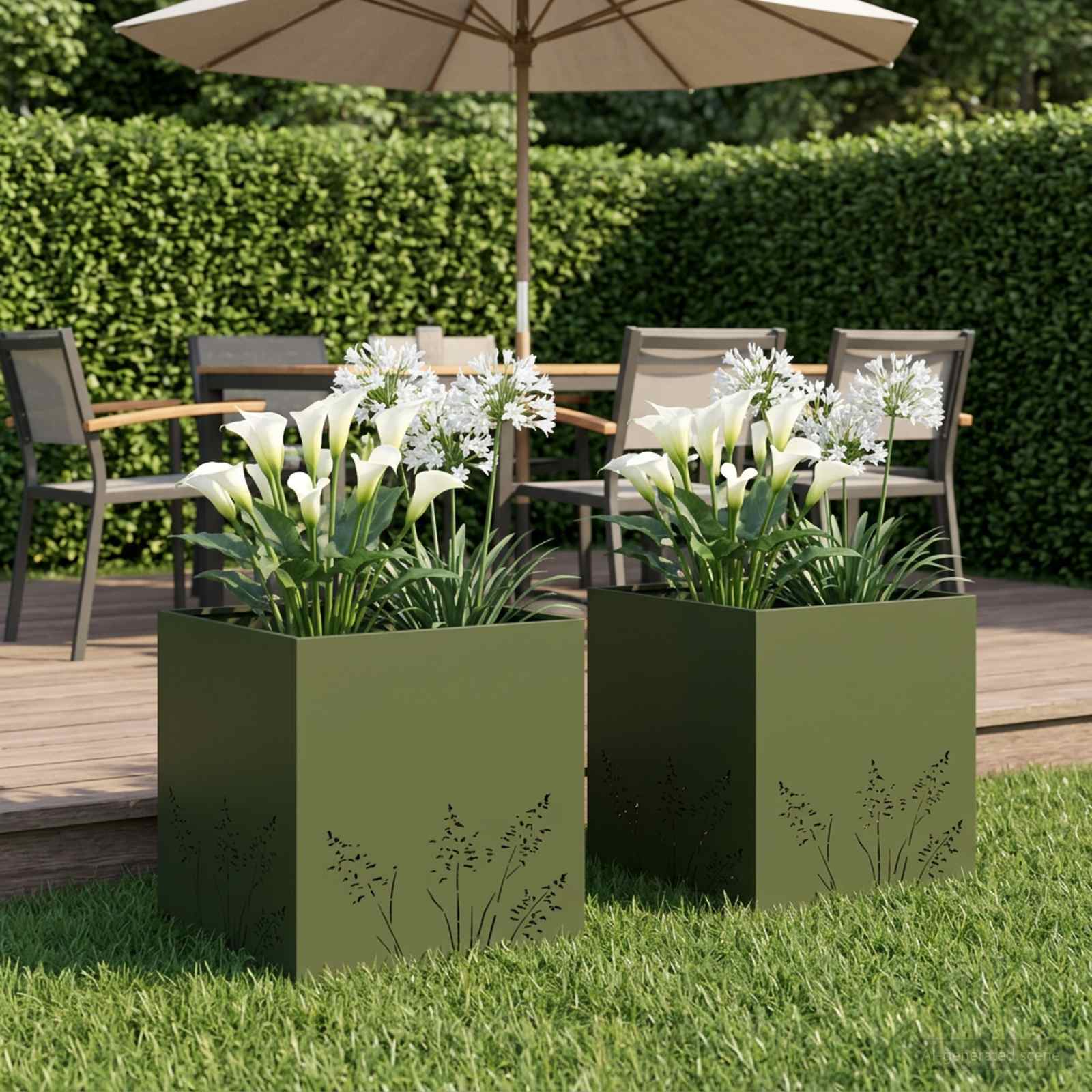 Vaso da giardino 2 pz Verde Oliva 50 x 50 x 49 cm
