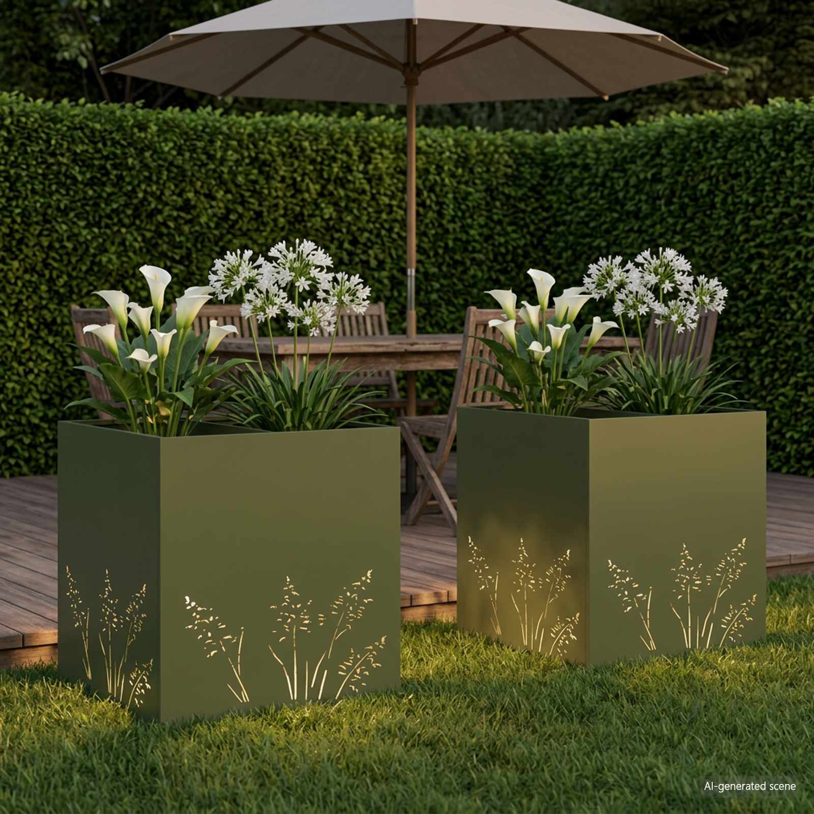 Vaso da giardino 2 pz Verde Oliva 50 x 50 x 49 cm