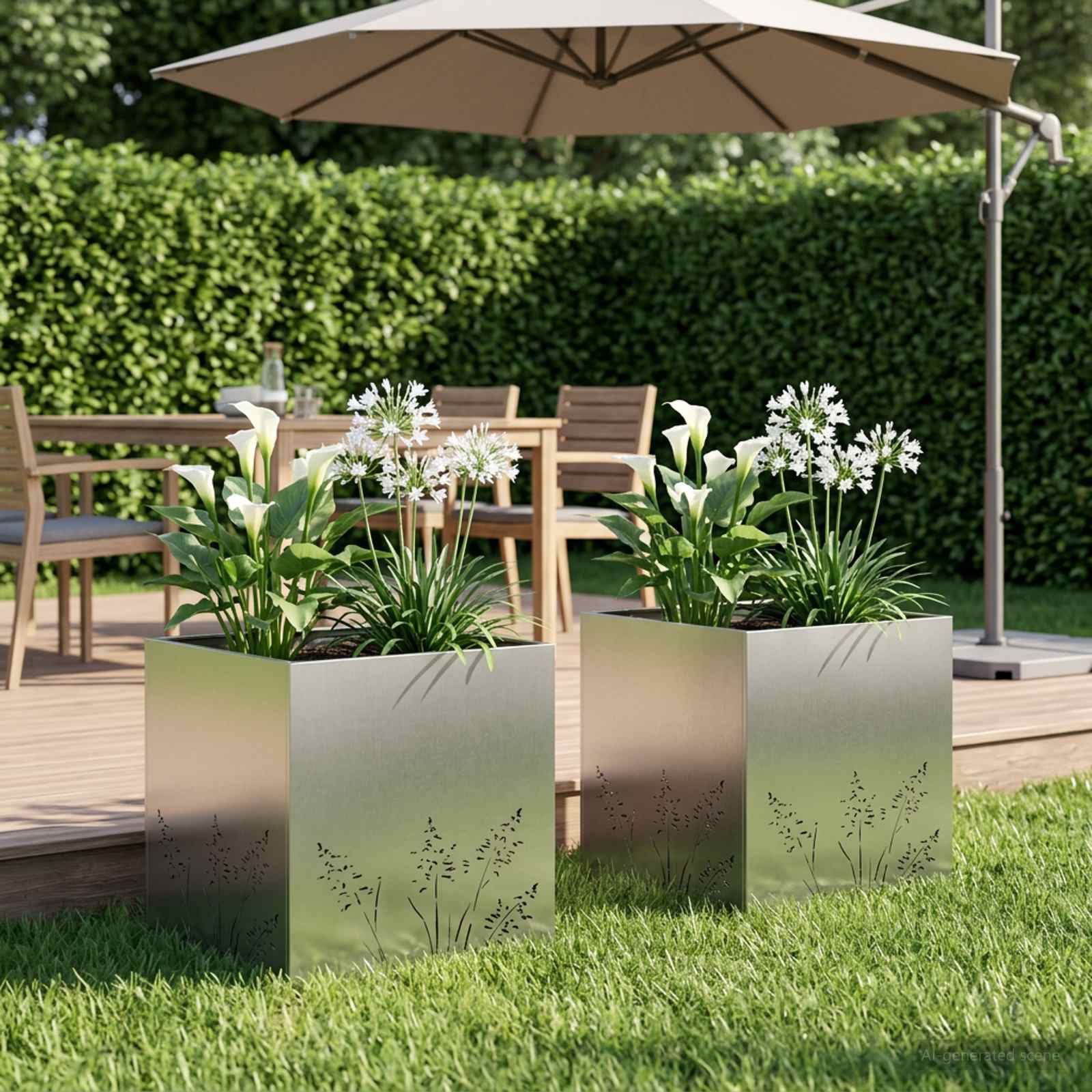 Vaso da giardino 2 pz Argento 50 x 50 x 49 cm Acciaio Inox