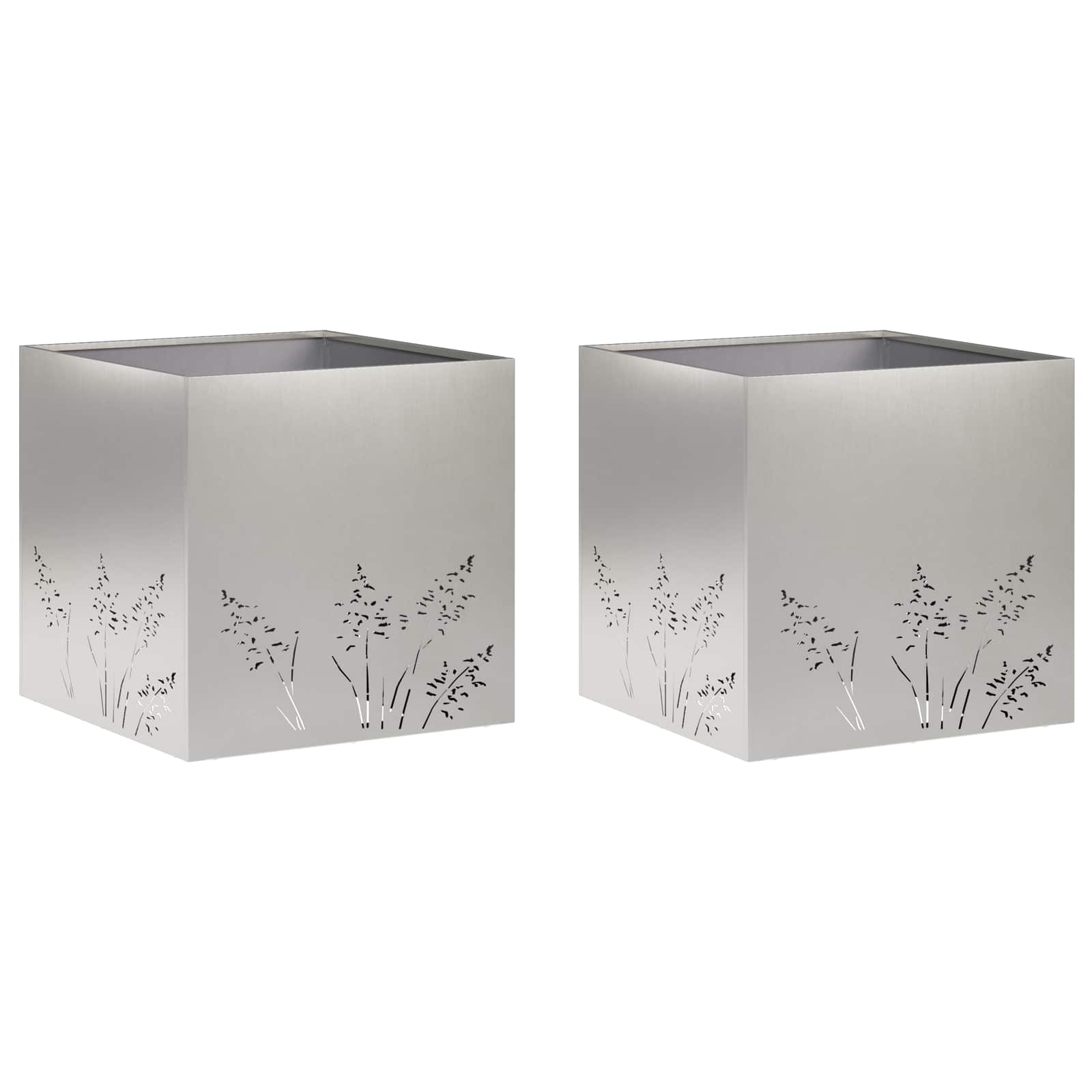 Vaso da giardino 2 pz Argento 50 x 50 x 49 cm Acciaio Inox