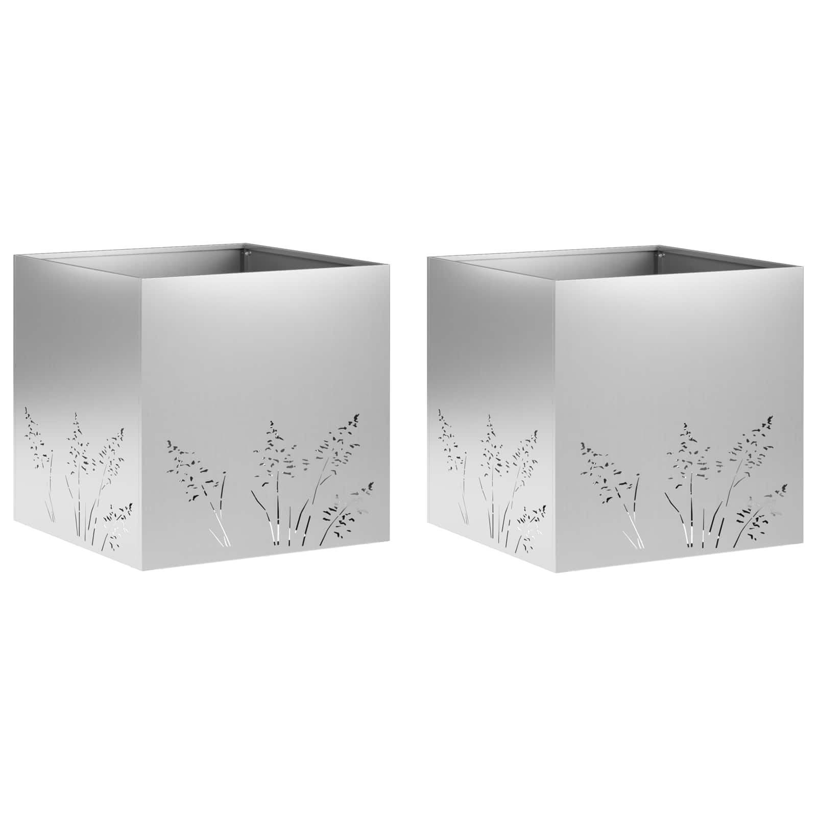 Vaso da giardino 2 pz Argento 50 x 50 x 49 cm Acciaio zincato