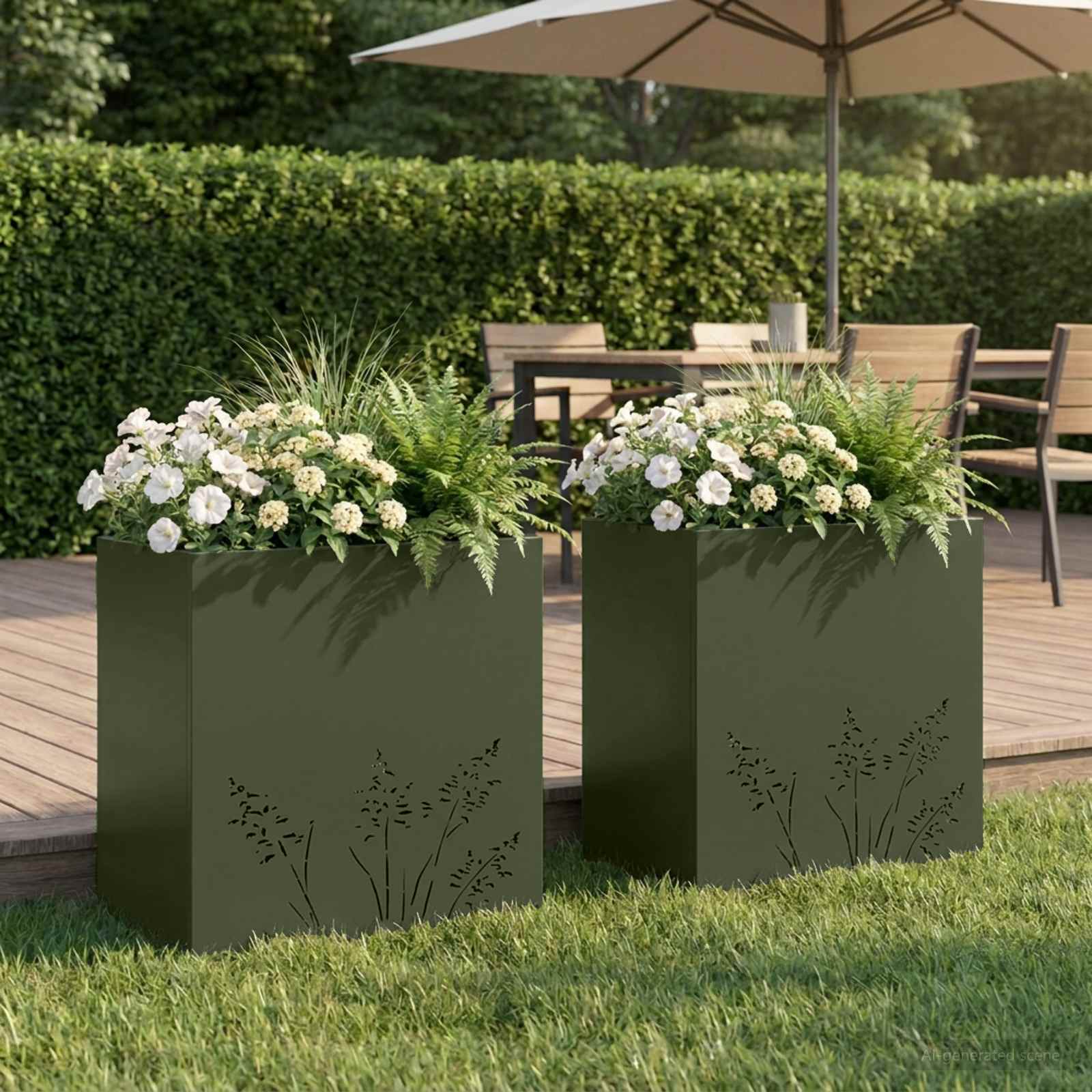 Vaso da giardino 2 pz Verde Oliva 50 x 30 x 49 cm