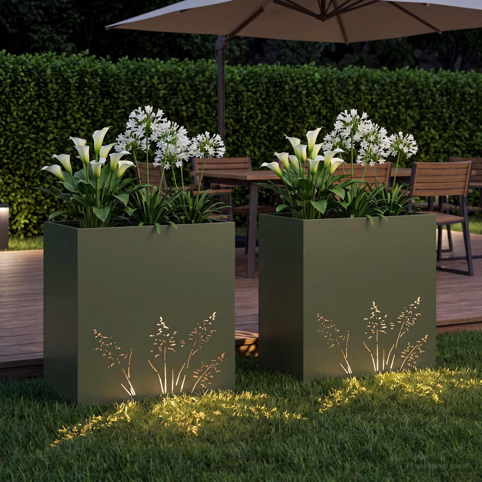 Vaso da giardino 2 pz Verde Oliva 50 x 30 x 49 cm