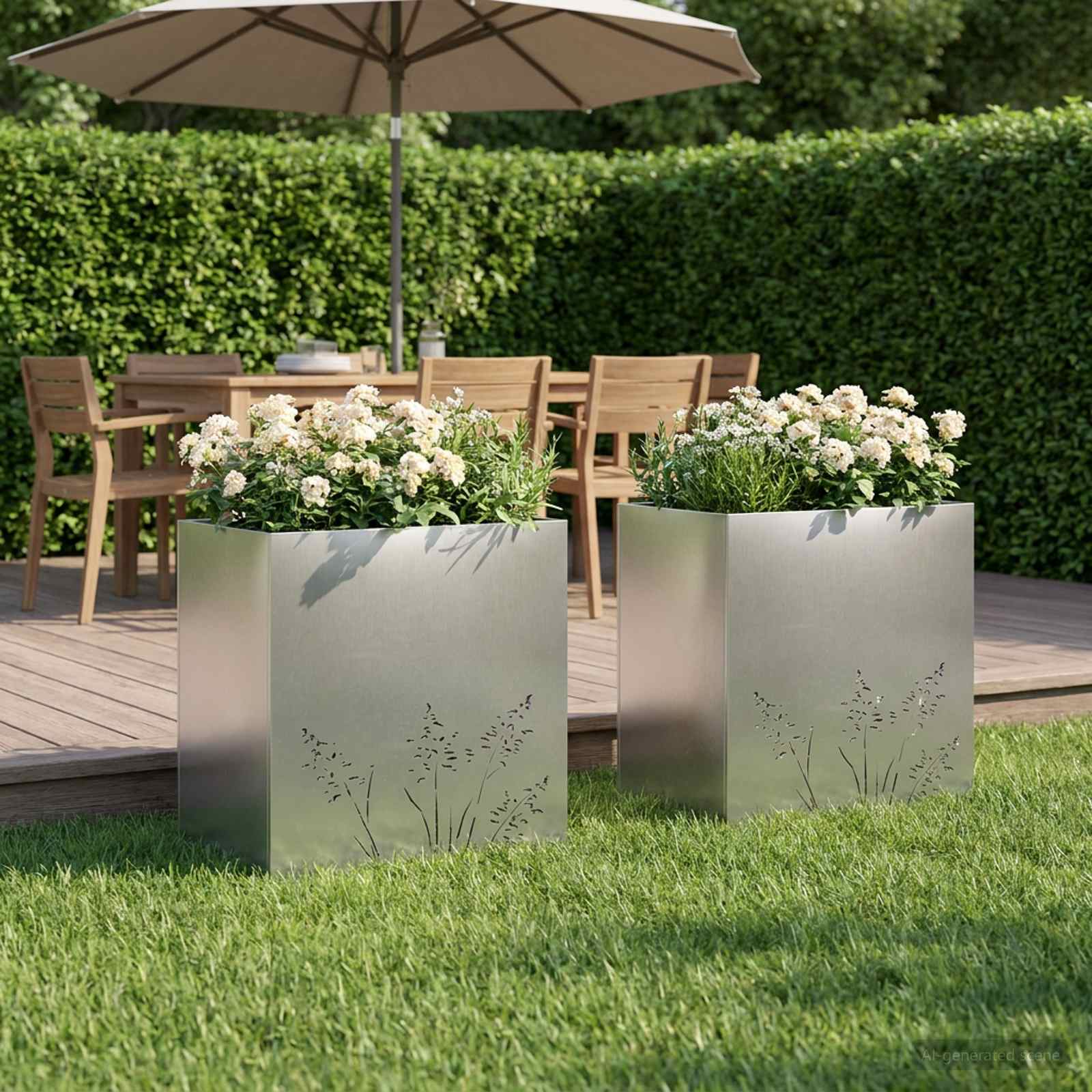 Vaso da giardino 2 pz Argento 50 x 30 x 49 cm Acciaio Inox